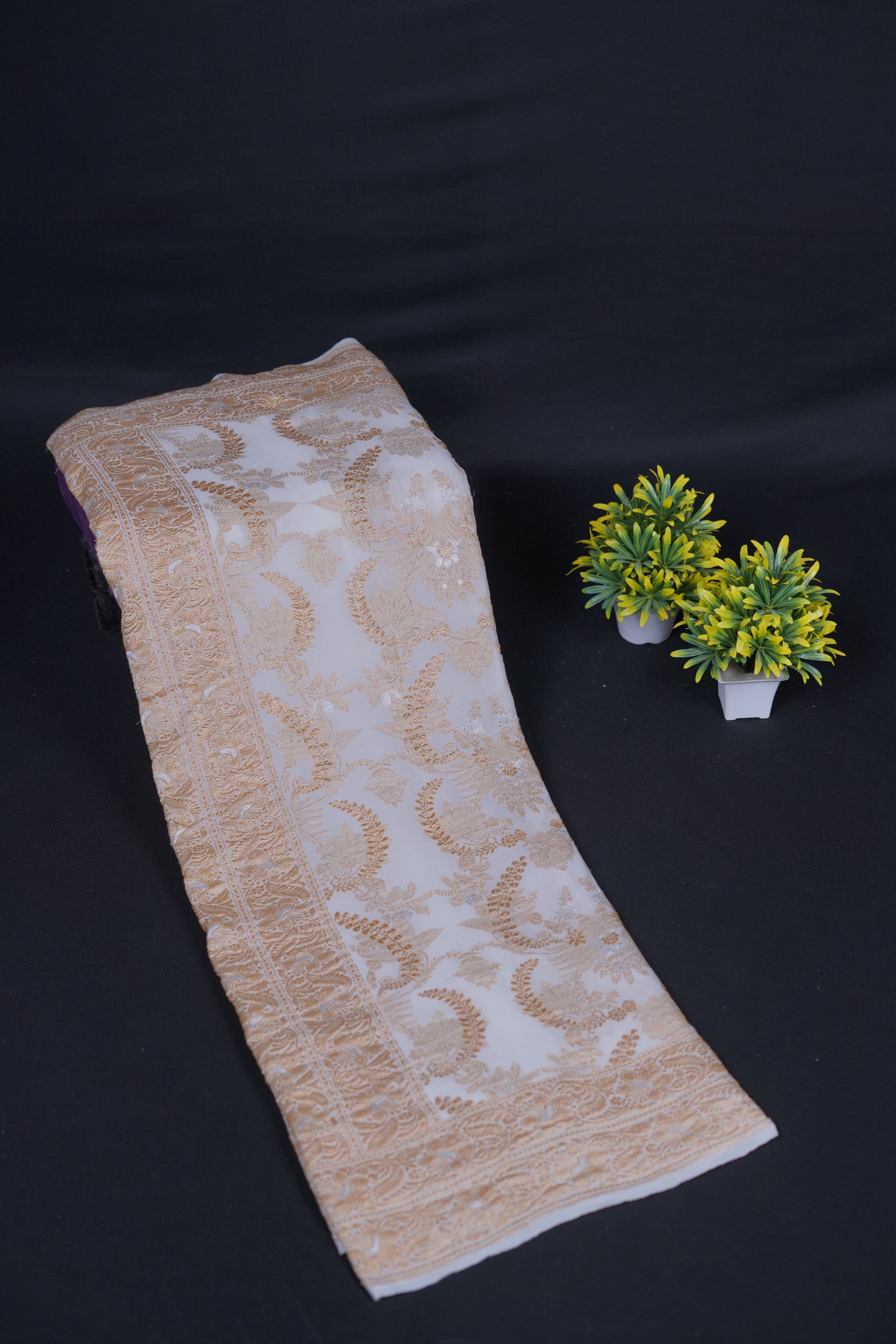 Pure Banarasi Handloom Khaddi Georgette Real Zari Kadhuwa Saree