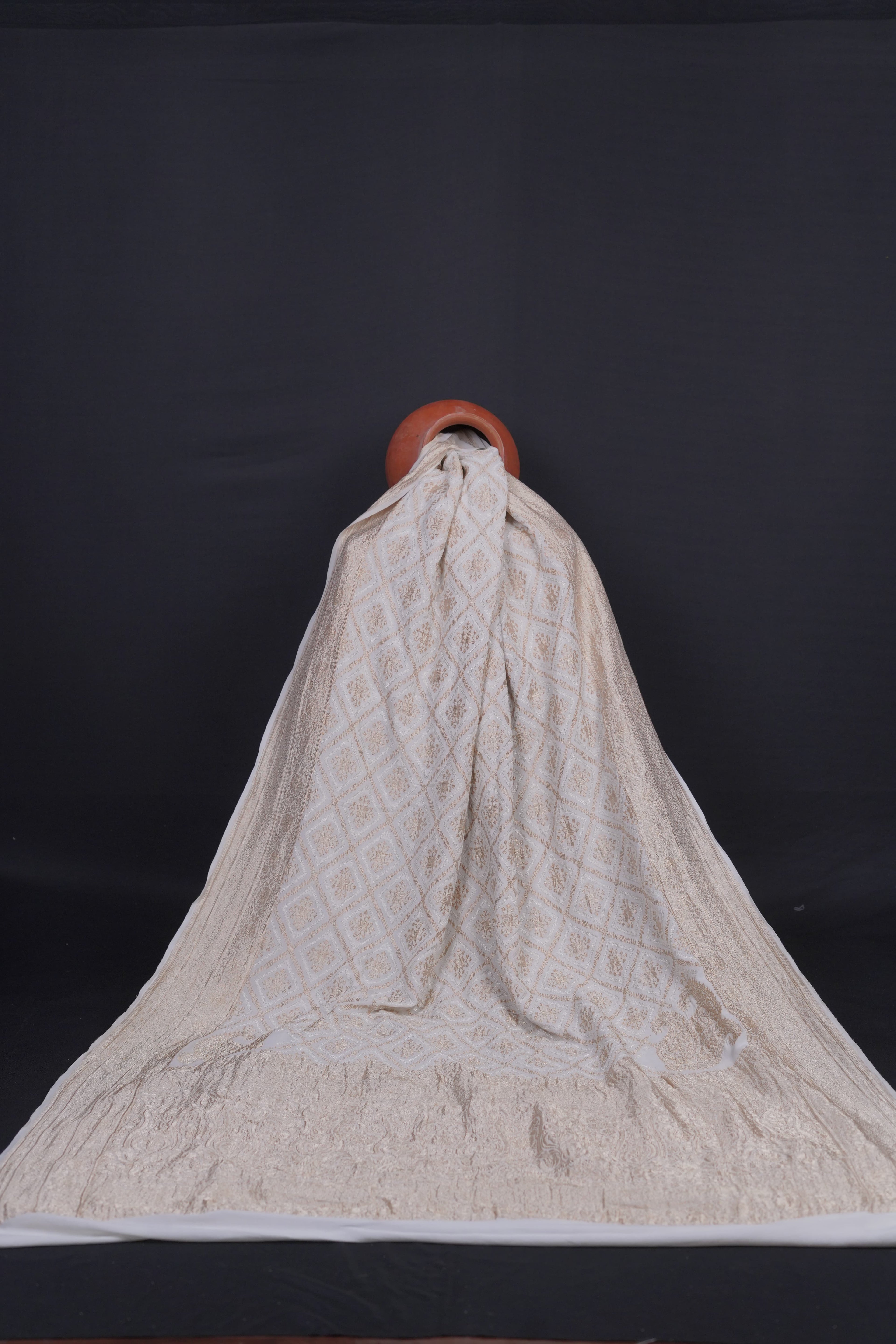 Pure Banarasi Handloom Khaddi Georgette ikkat Real Zari Kadhuwa Jungla Saree