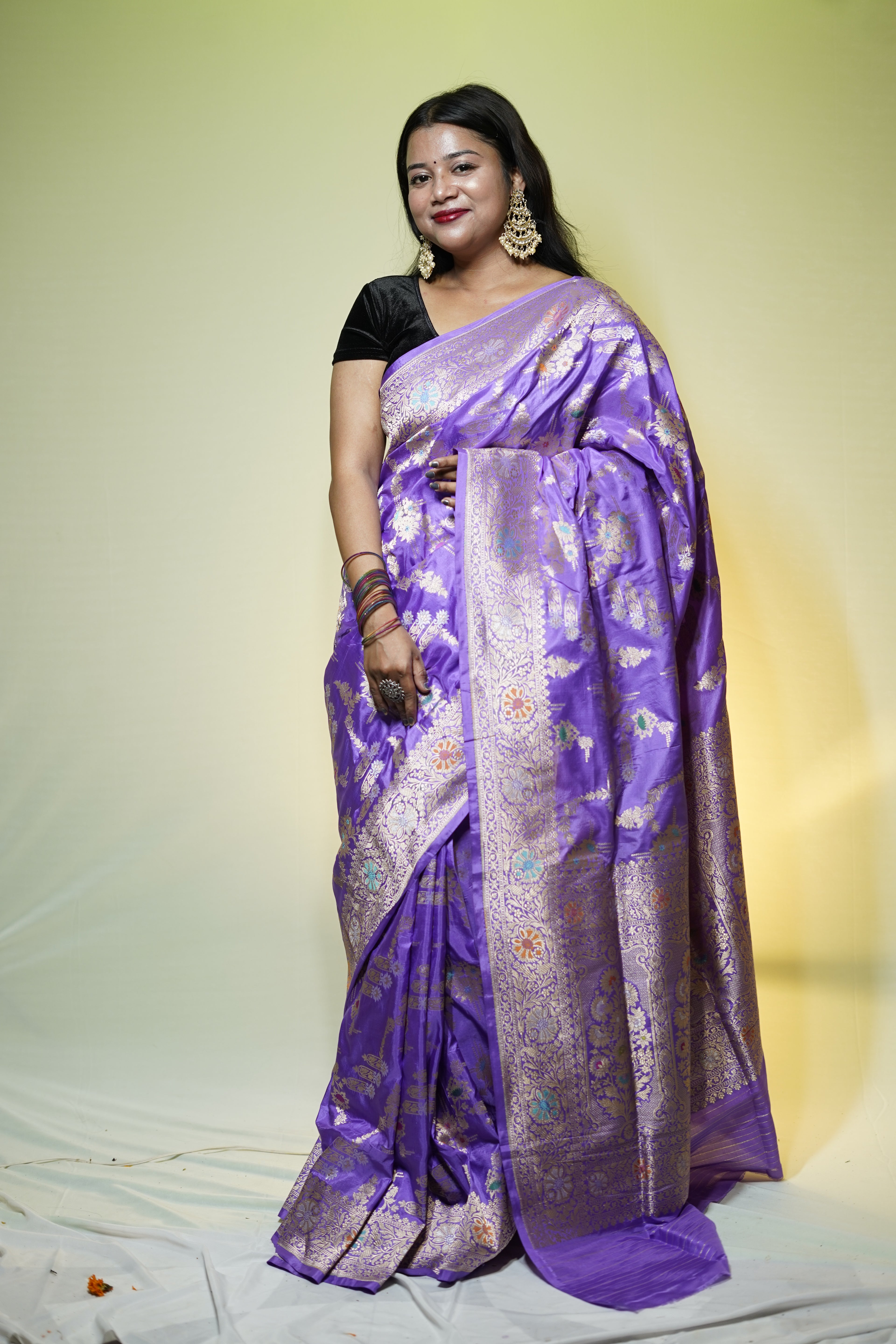 Pure Banarasi Handloom Katan Jamdani Saree
