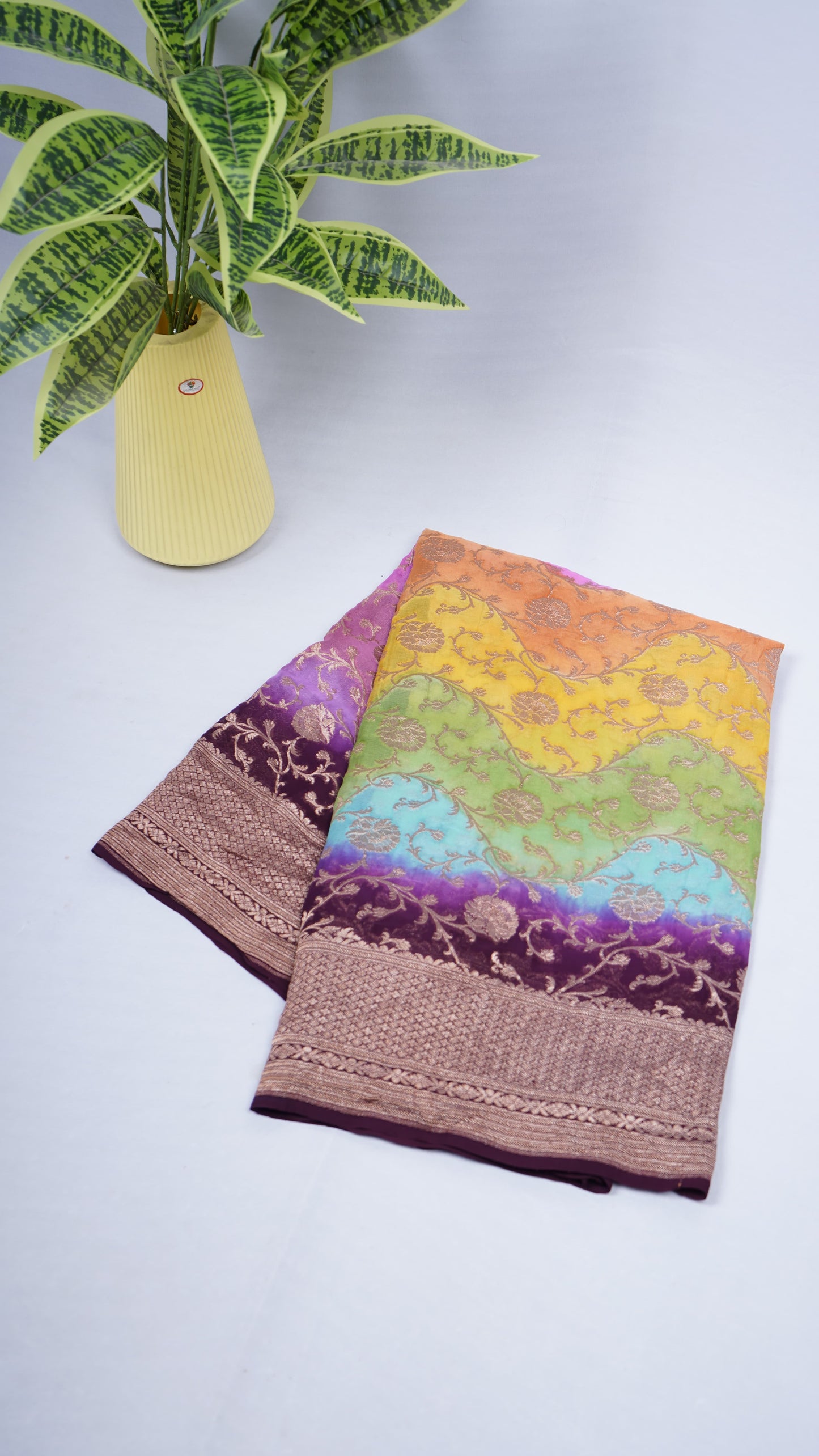 Pure Banarasi Handloom Khaddi Georgette Rainbow Saree