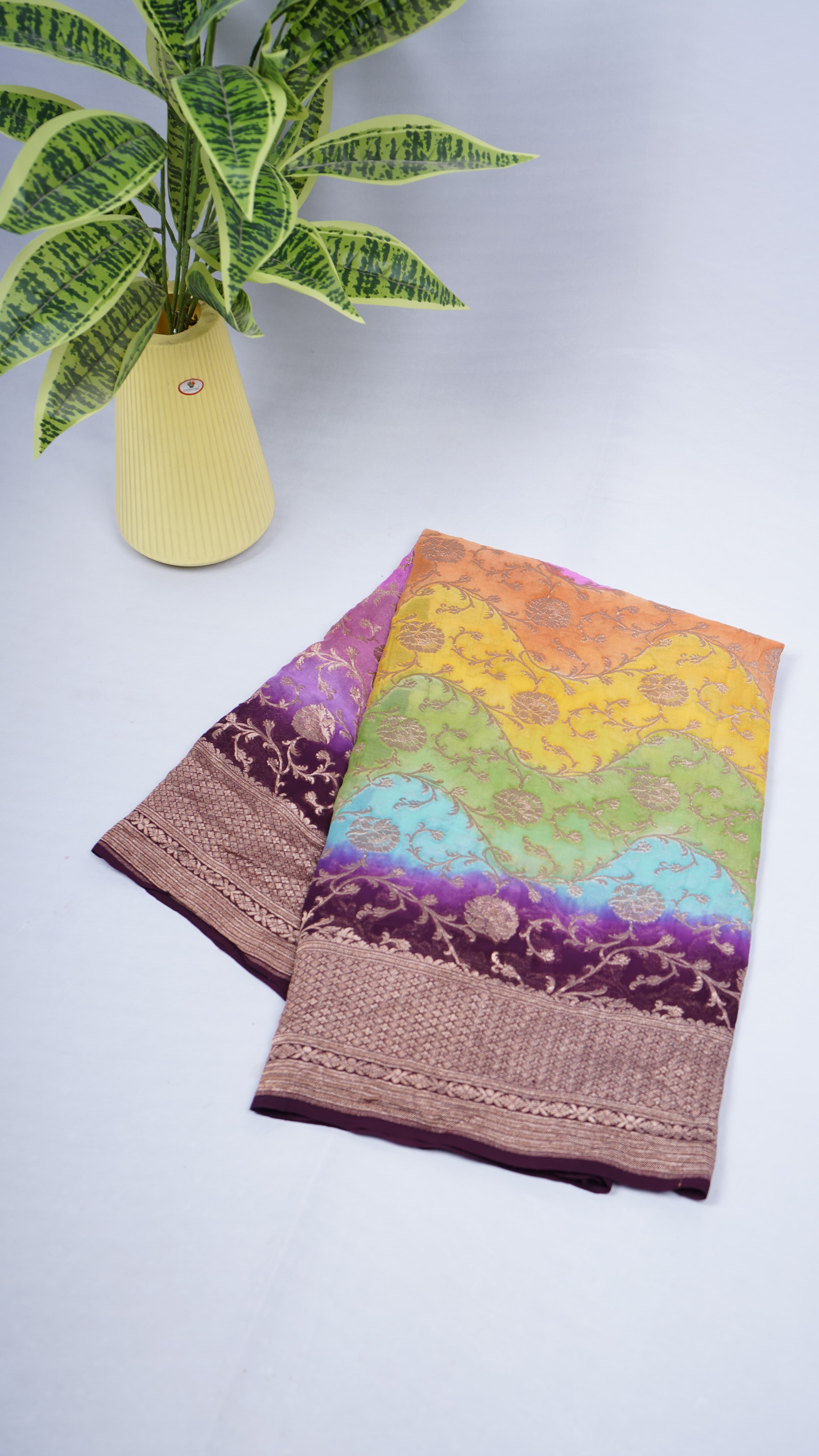 Pure Banarasi Handloom Khaddi Georgette Rainbow Saree