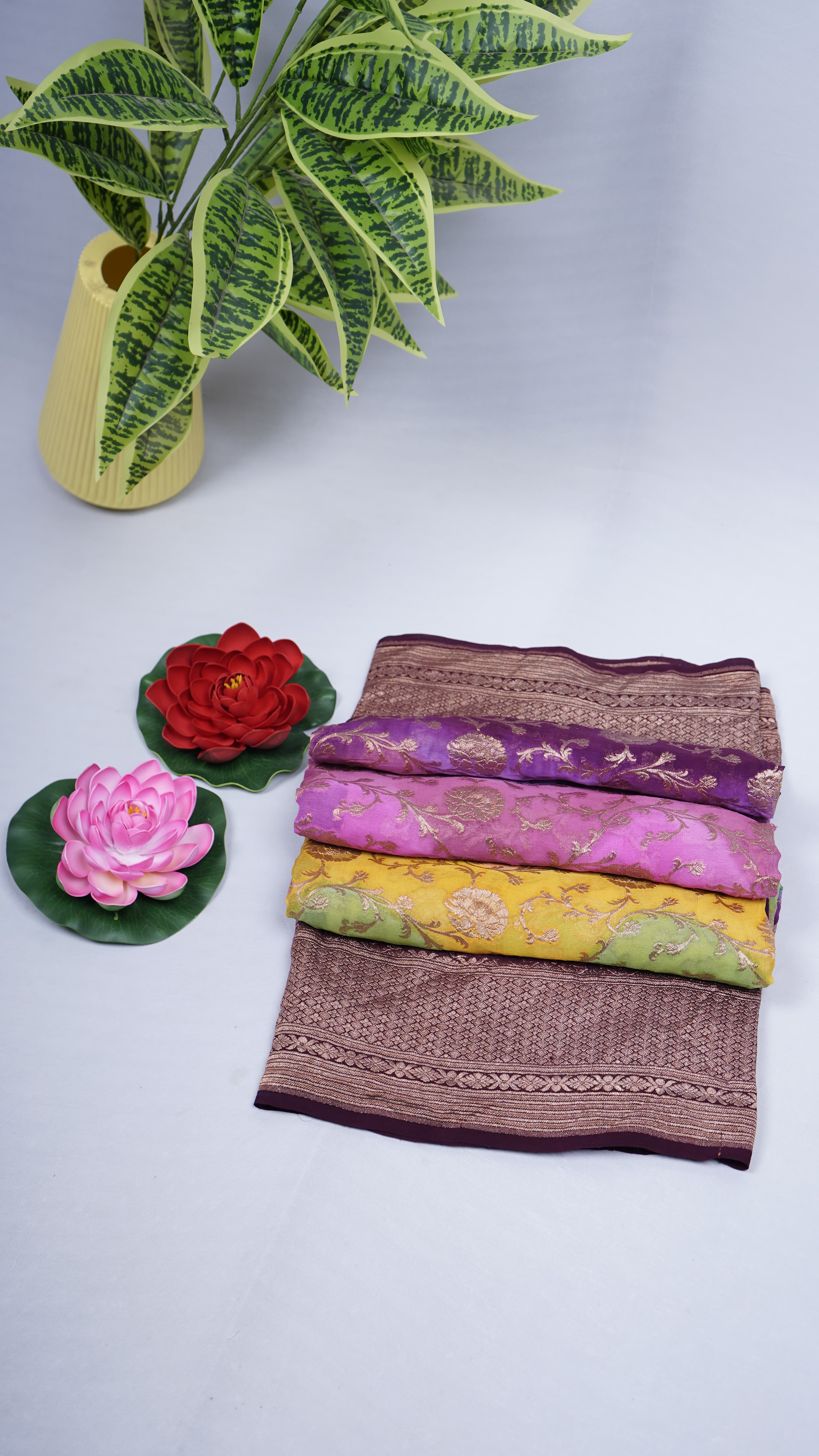 Pure Banarasi Handloom Khaddi Georgette Rainbow Saree
