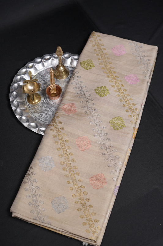 Pure Banarasi Handloom Katan Tussar Jangla Saree