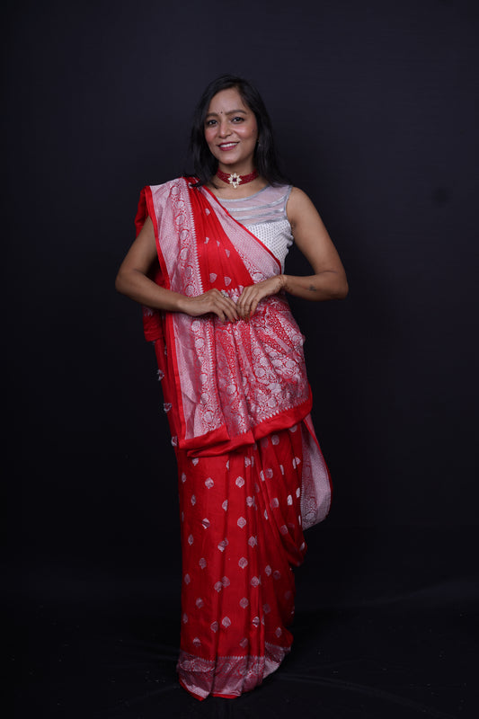 Pure Banarasi Handloom Mashru Boota Saree