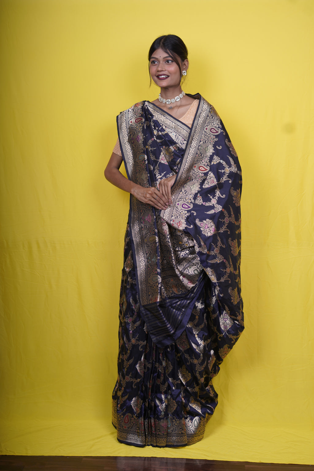 Pure Banarasi Handloom Katan Jamdani Jangla Saree