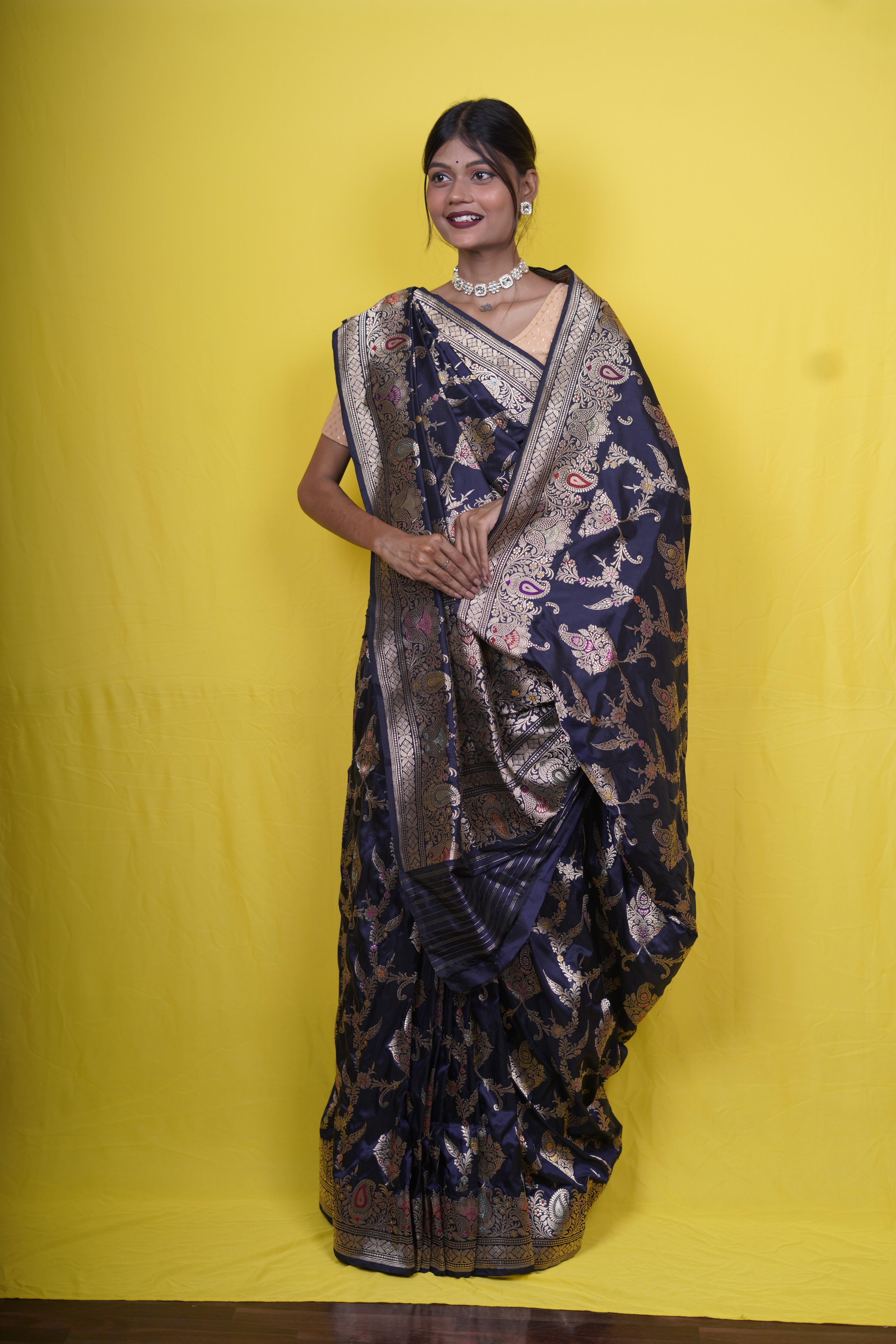 Pure Banarasi Handloom Katan Jamdani Jangla Saree