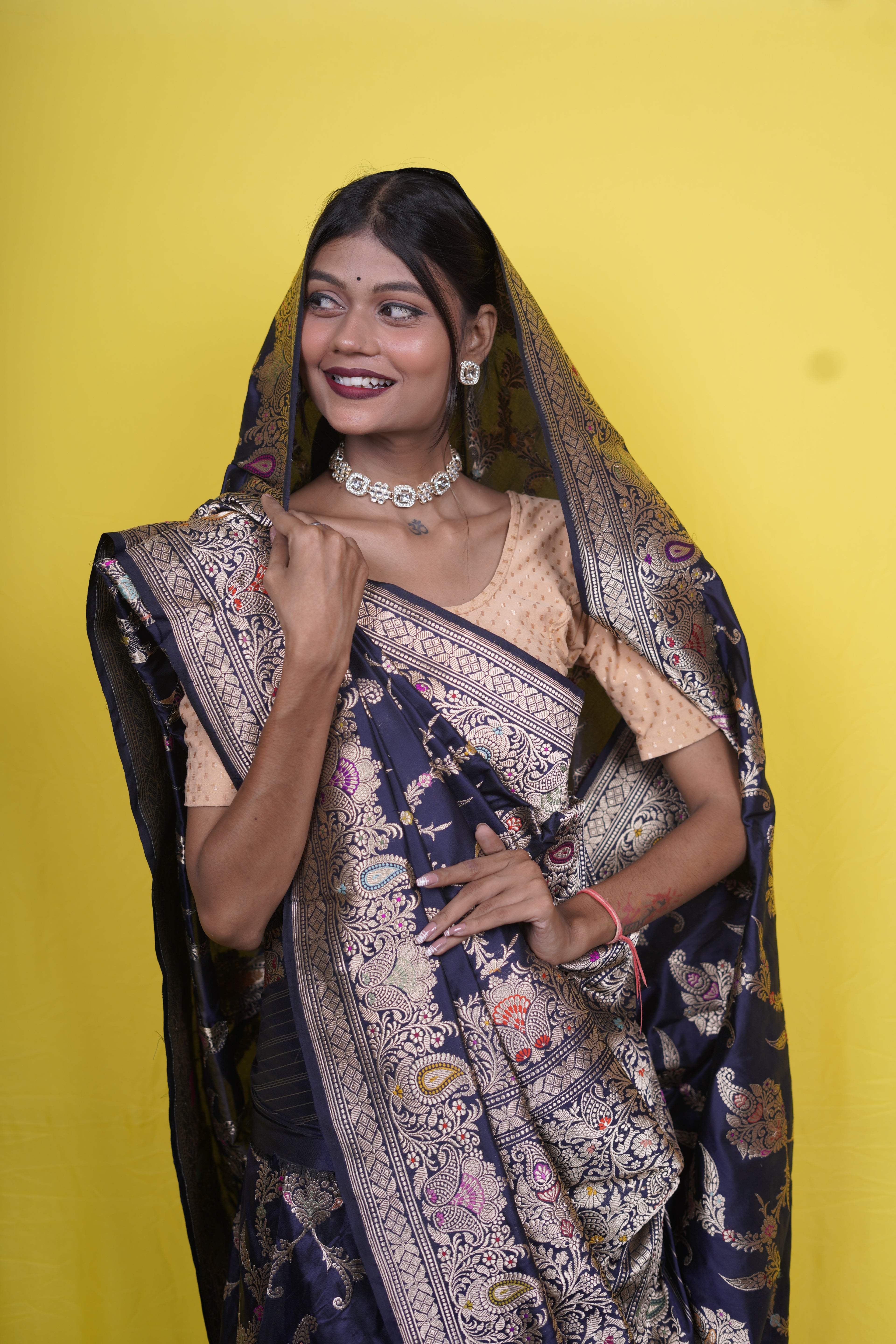 Pure Banarasi Handloom Katan Jamdani Jangla Saree