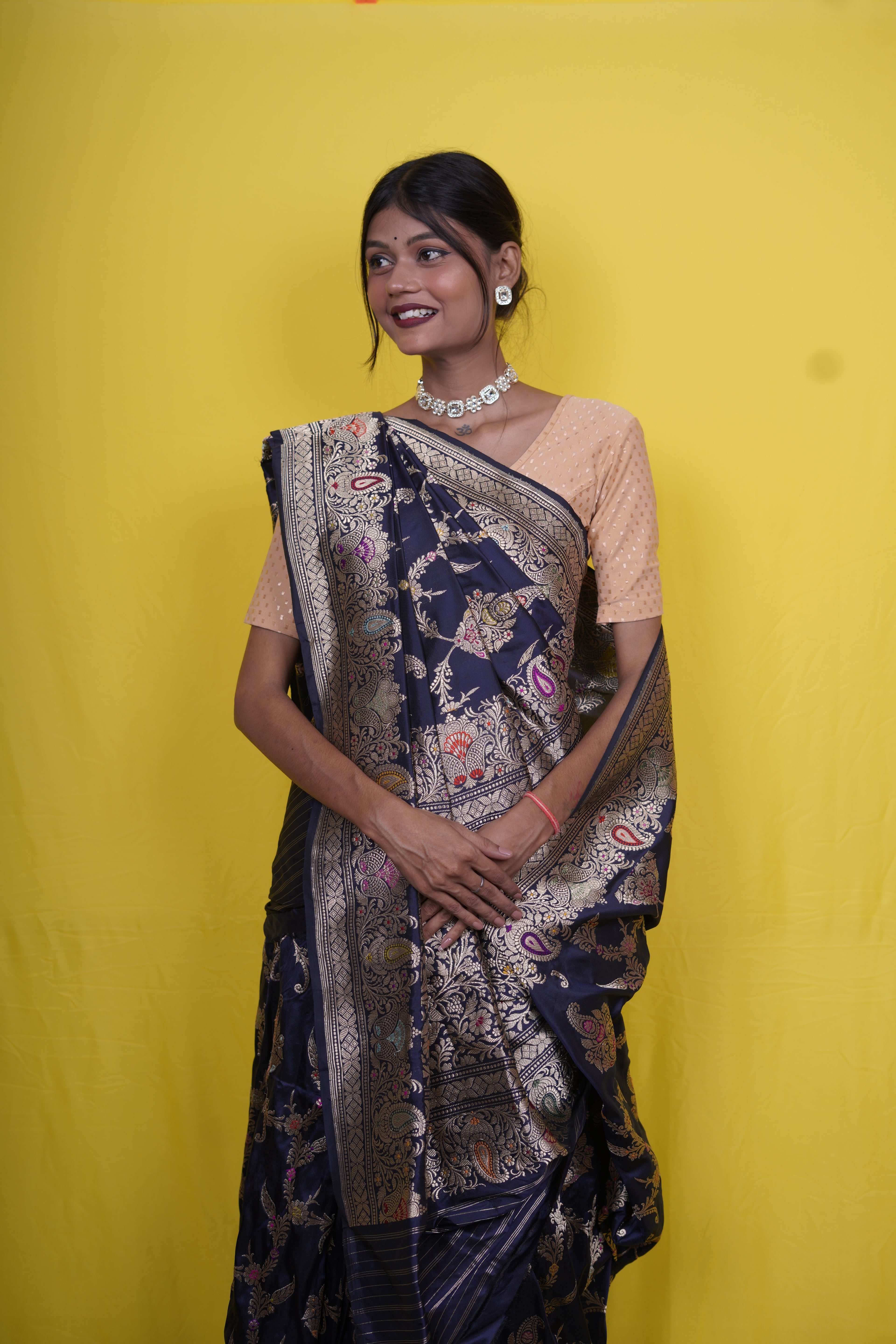 Pure Banarasi Handloom Katan Jamdani Jangla Saree
