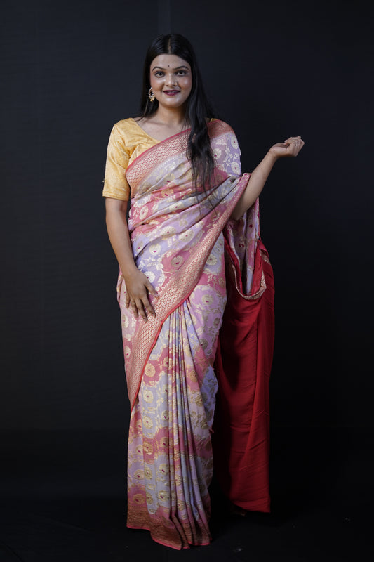Pure Banarasi Handloom Khaddi Georgette Mina Multy Saree