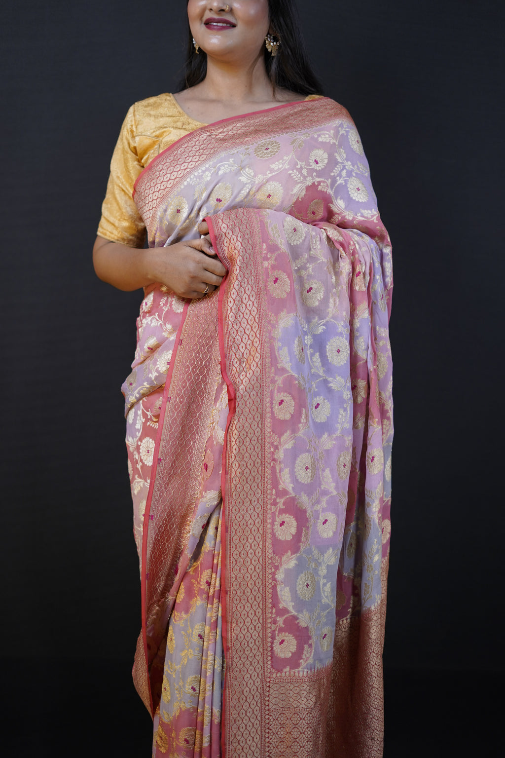 Pure Banarasi Handloom Khaddi Georgette Mina Multi Saree