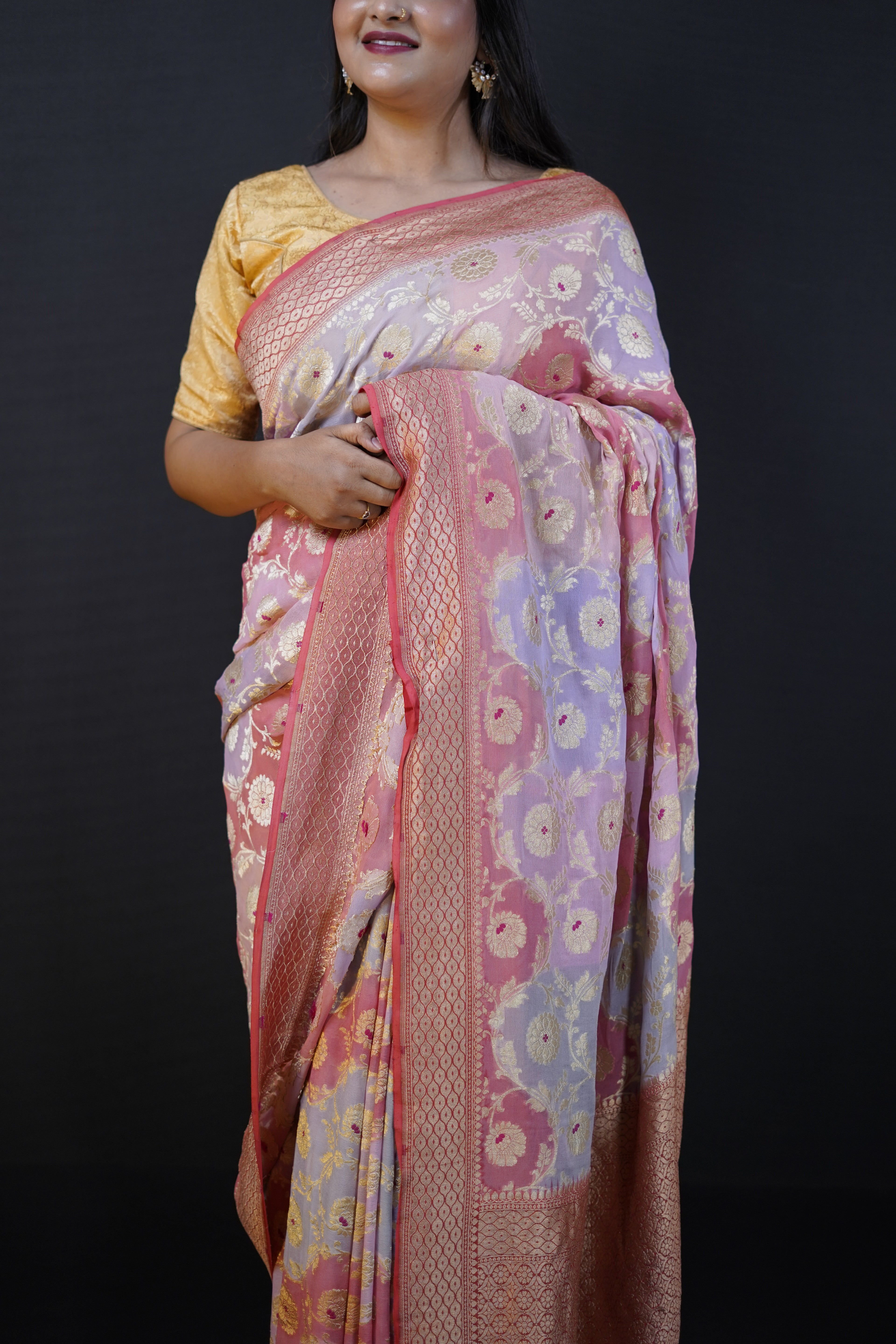 Pure Banarasi Handloom Khaddi Georgette Mina Multi Saree