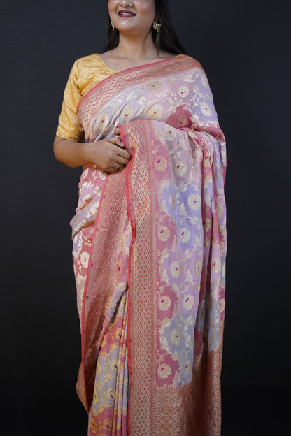 Pure Banarasi Handloom Khaddi Georgette Mina Multi Saree