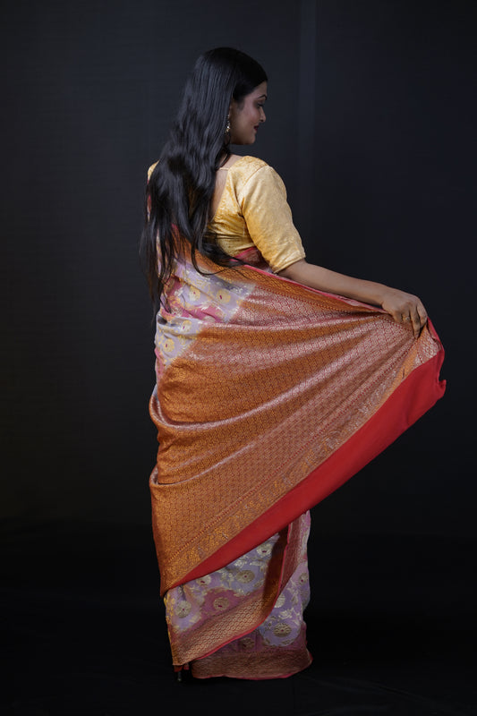 Pure Banarasi Handloom Khaddi Georgette Mina Multy Saree