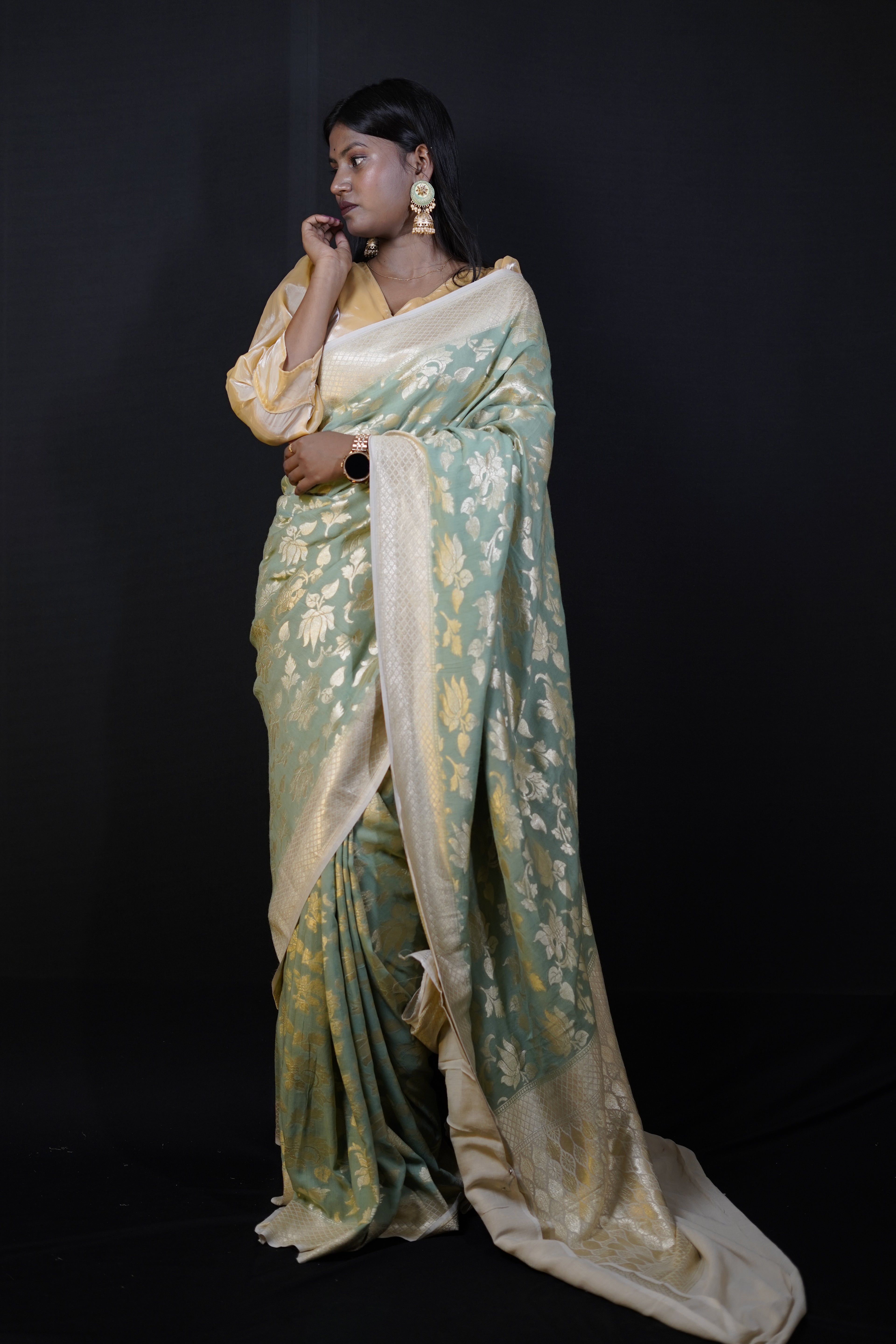 Pure Banarasi Handloom Moonga Georgette Saree