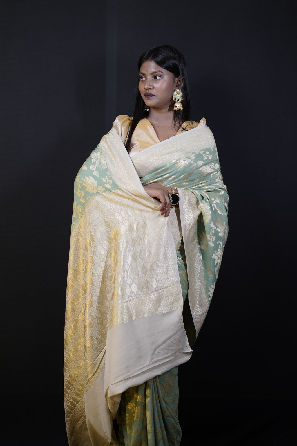 Pure Banarasi Handloom Moonga Georgette Saree