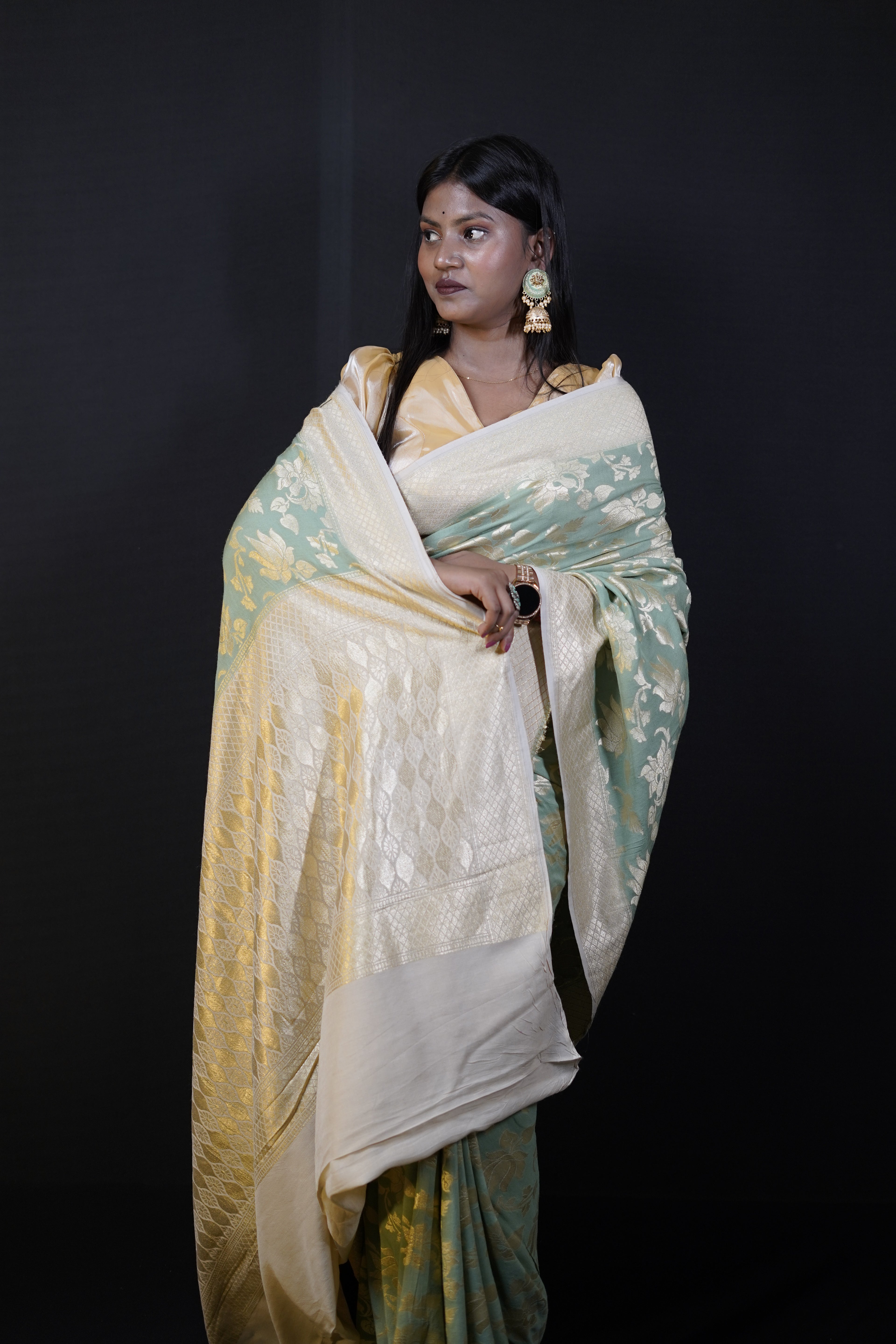 Pure Banarasi Handloom Moonga Georgette Saree