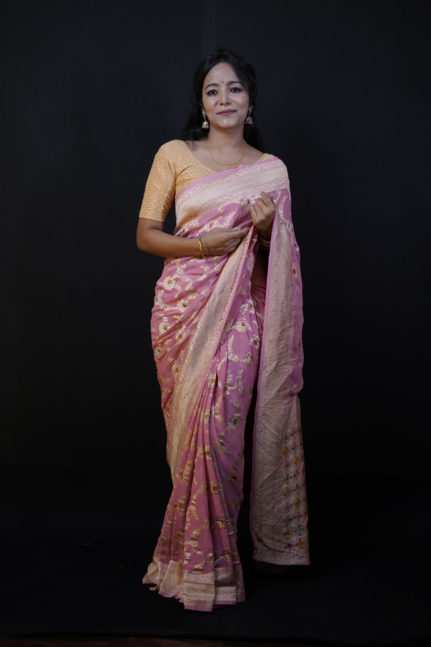 Pure Banarasi Handloom Khaddi Georgette Platinum Refling Saree