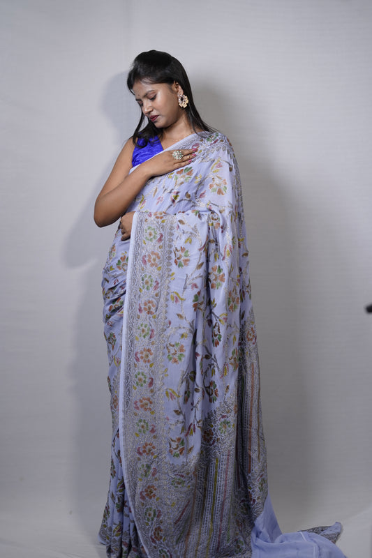 Pure Banarasi Handloom Khaddi Georgette Black Zari Saree