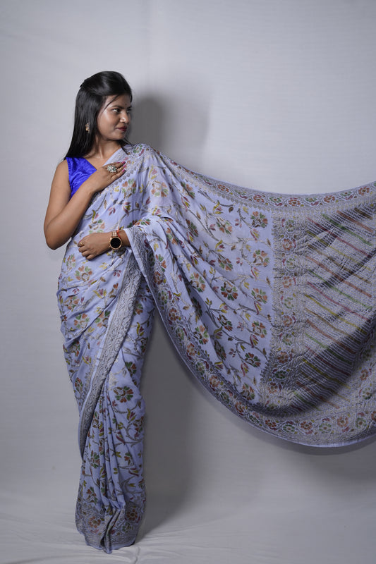 Pure Banarasi Handloom Khaddi Georgette Black Zari Saree