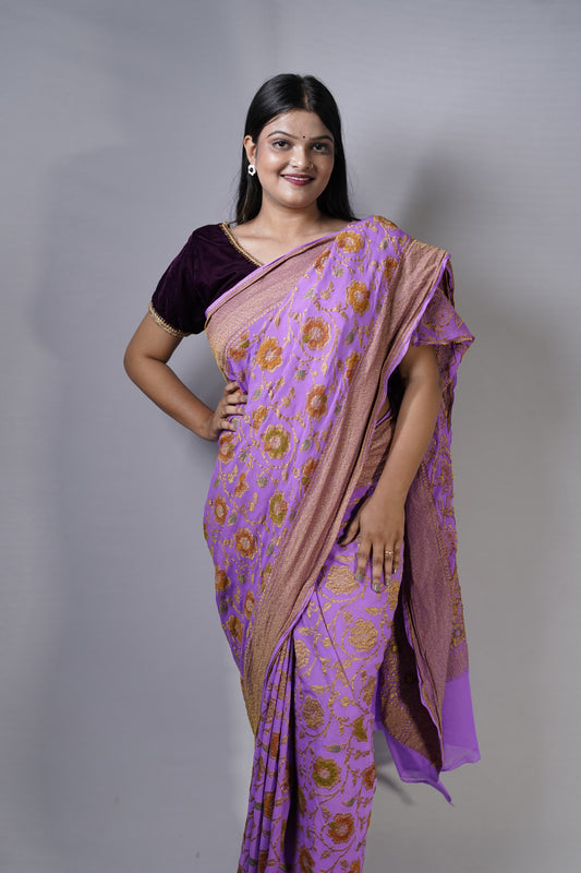 Pure Banarasi Handloom Khaddi Georgette Antique Refling Saree