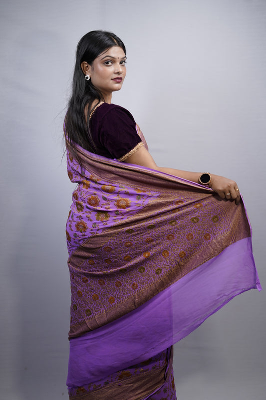 Pure Banarasi Handloom Khaddi Georgette Antique Refling Saree