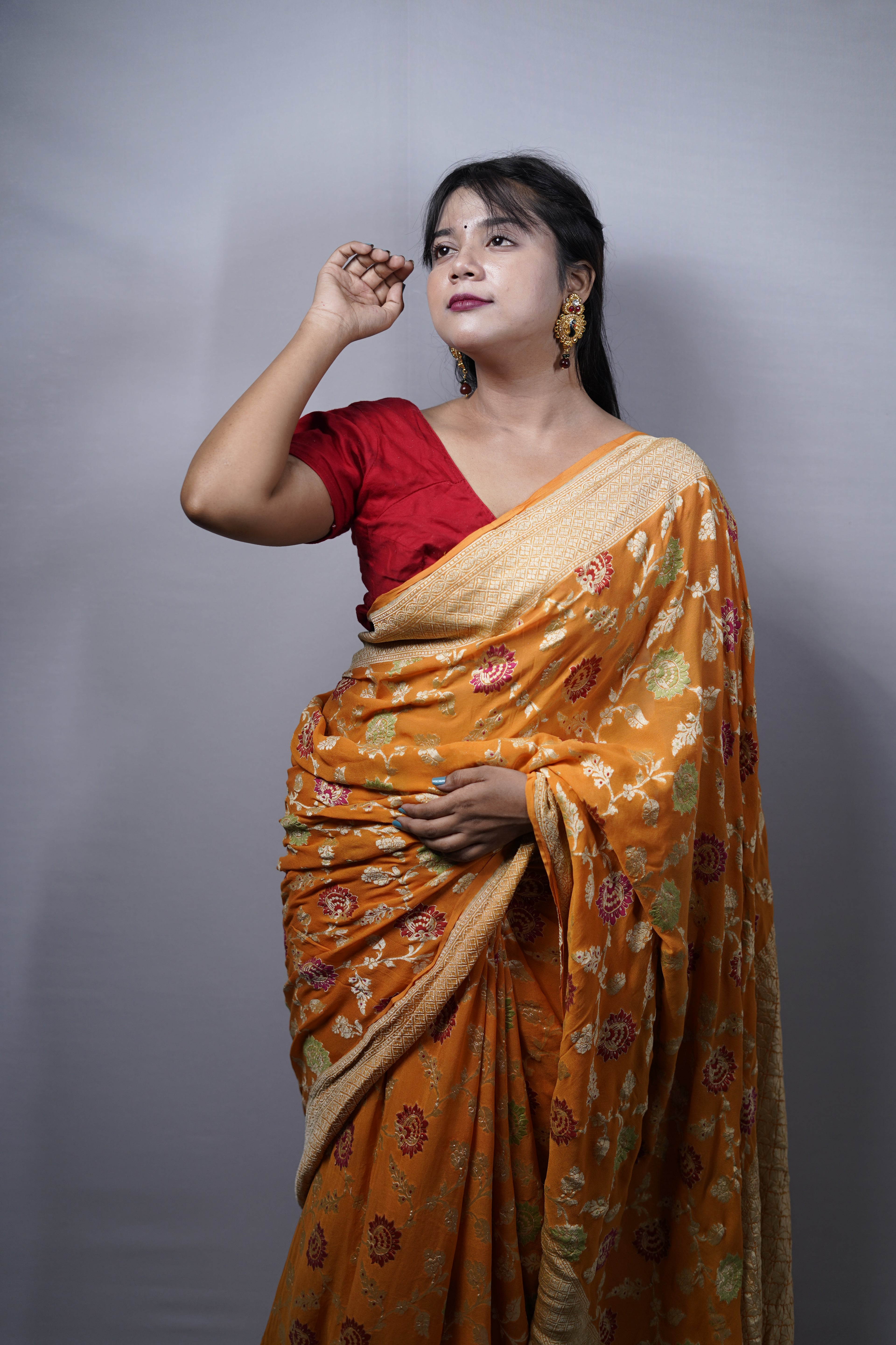 Pure Banarasi Handloom Khaddi Georgette Jamdani Saree