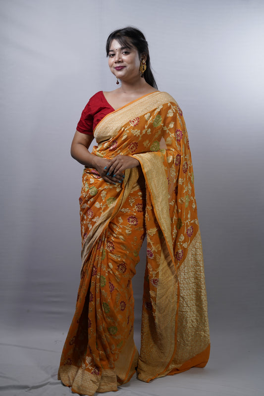 Pure Banarasi Handloom Khaddi Georgette Jamdani Saree
