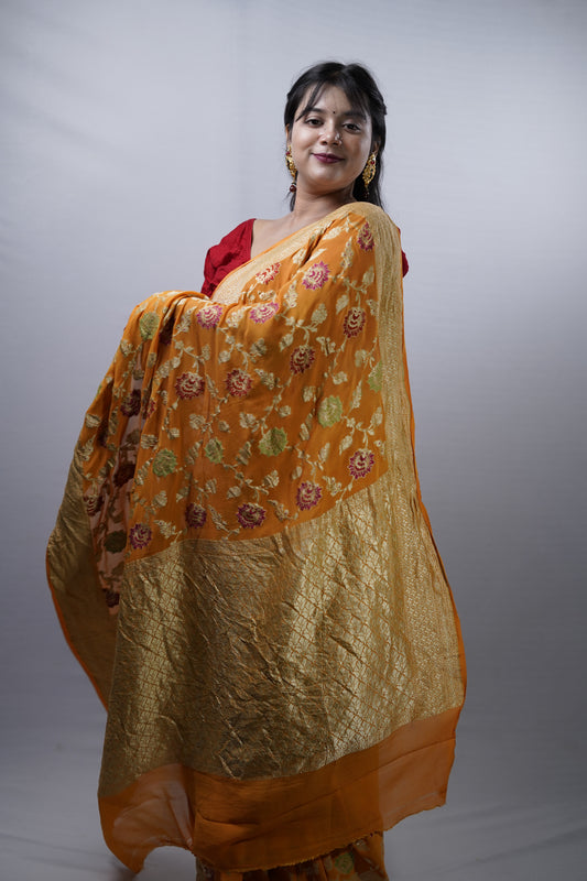 Pure Banarasi Handloom Khaddi Georgette Jamdani Saree