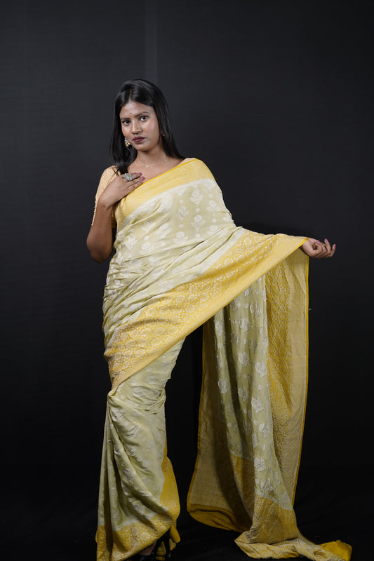Pure Banarasi Handloom Crepe Georgette Saree