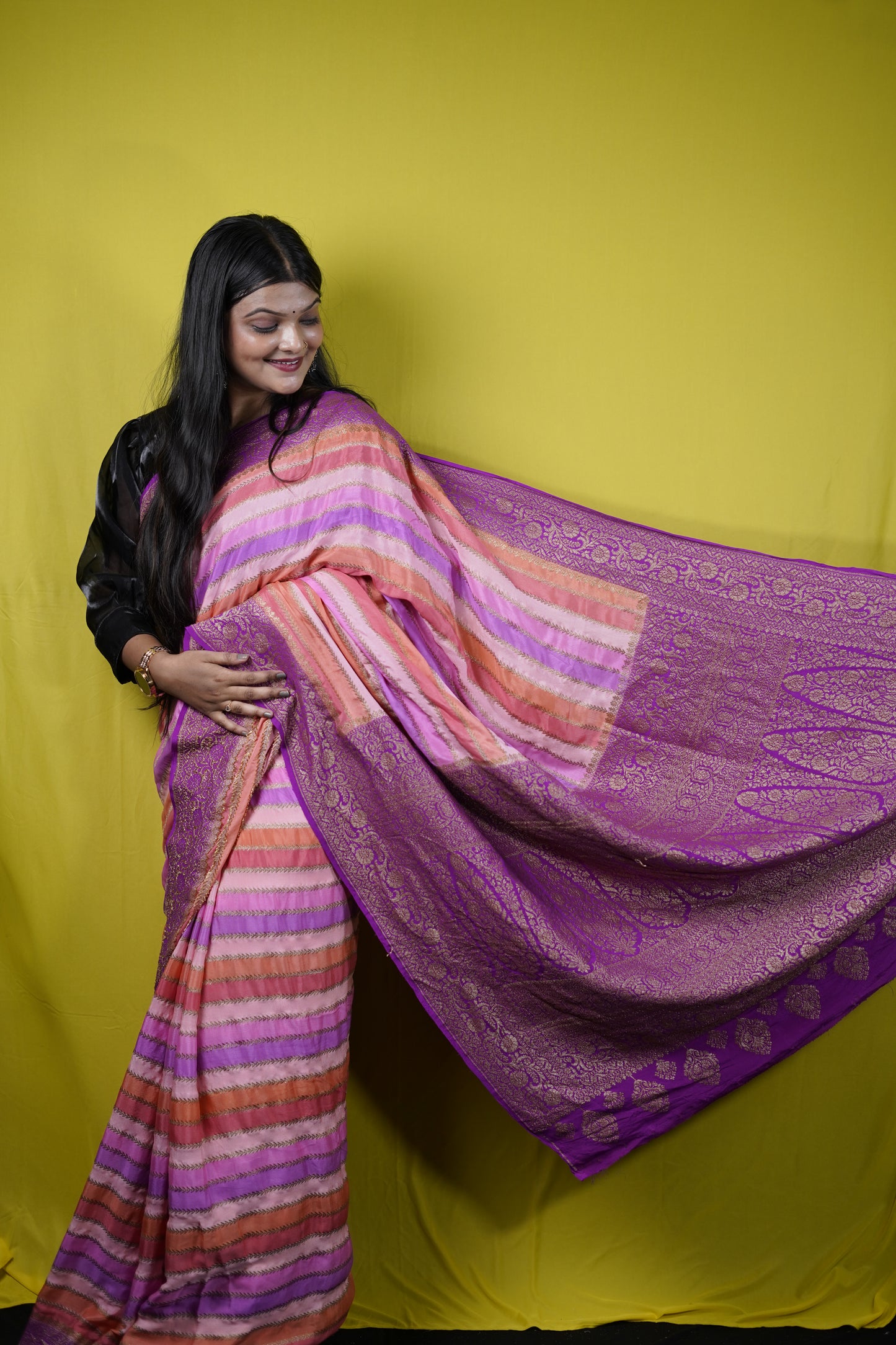 Pure Banarasi Handloom Khaddi Georgette Antique Striped Rangkaat Saree