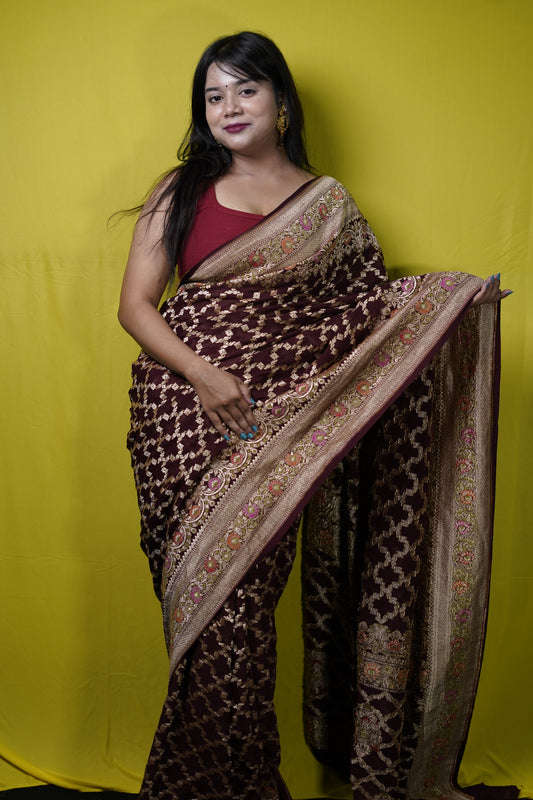 Pure Banarasi Handloom Khaddi Georgette Paithni Saree