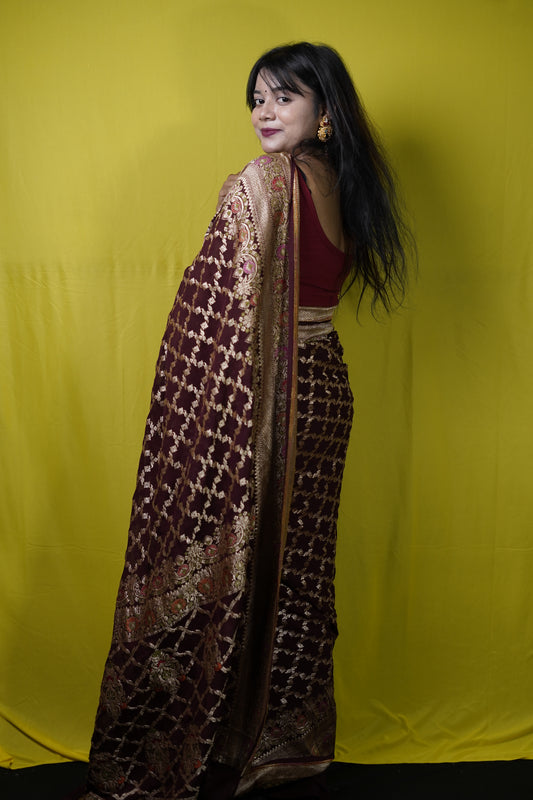 Pure Banarasi Handloom Khaddi Georgette Paithni Saree
