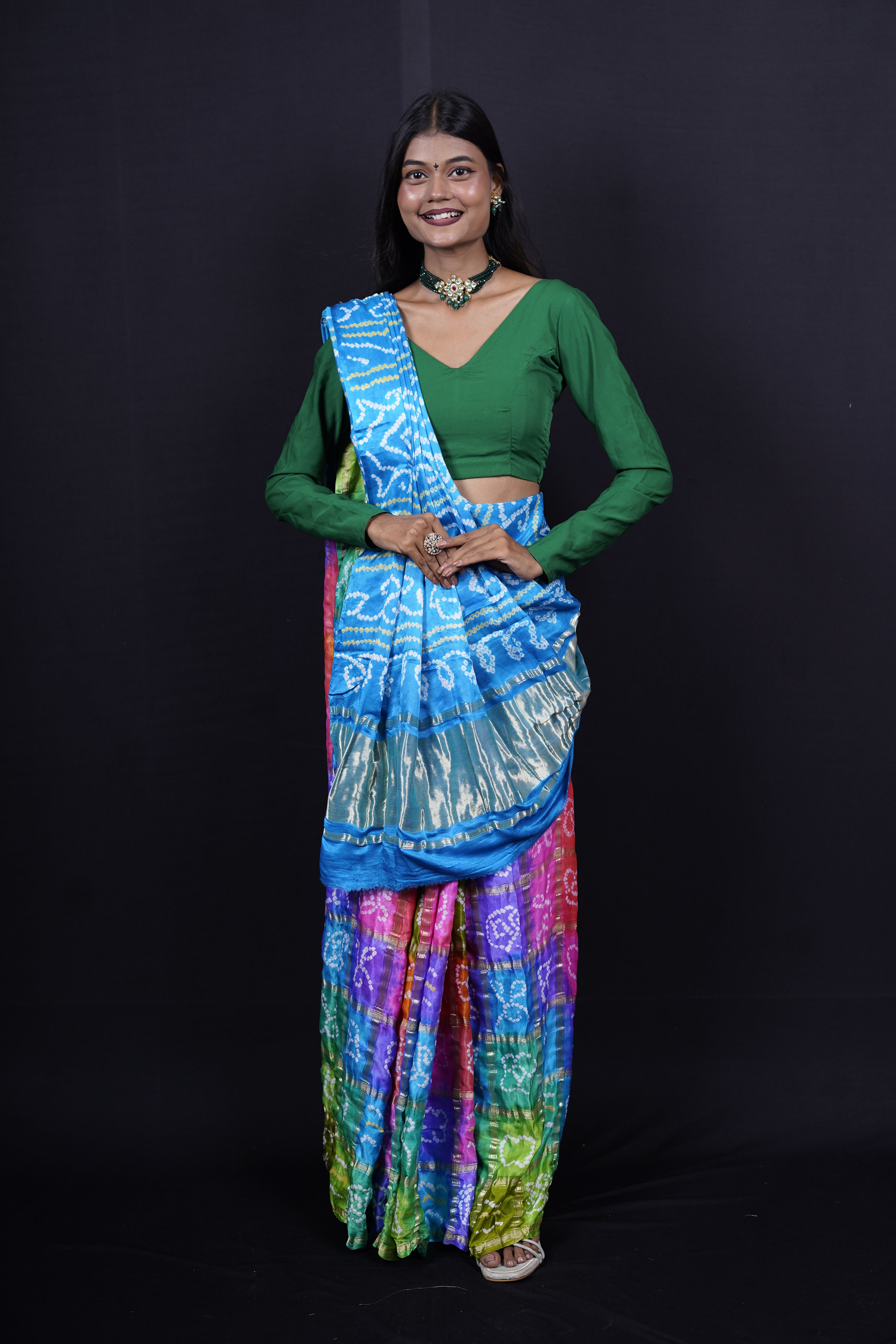 Pure Banarasi Handloom Gaji Bandhej Multi Saree