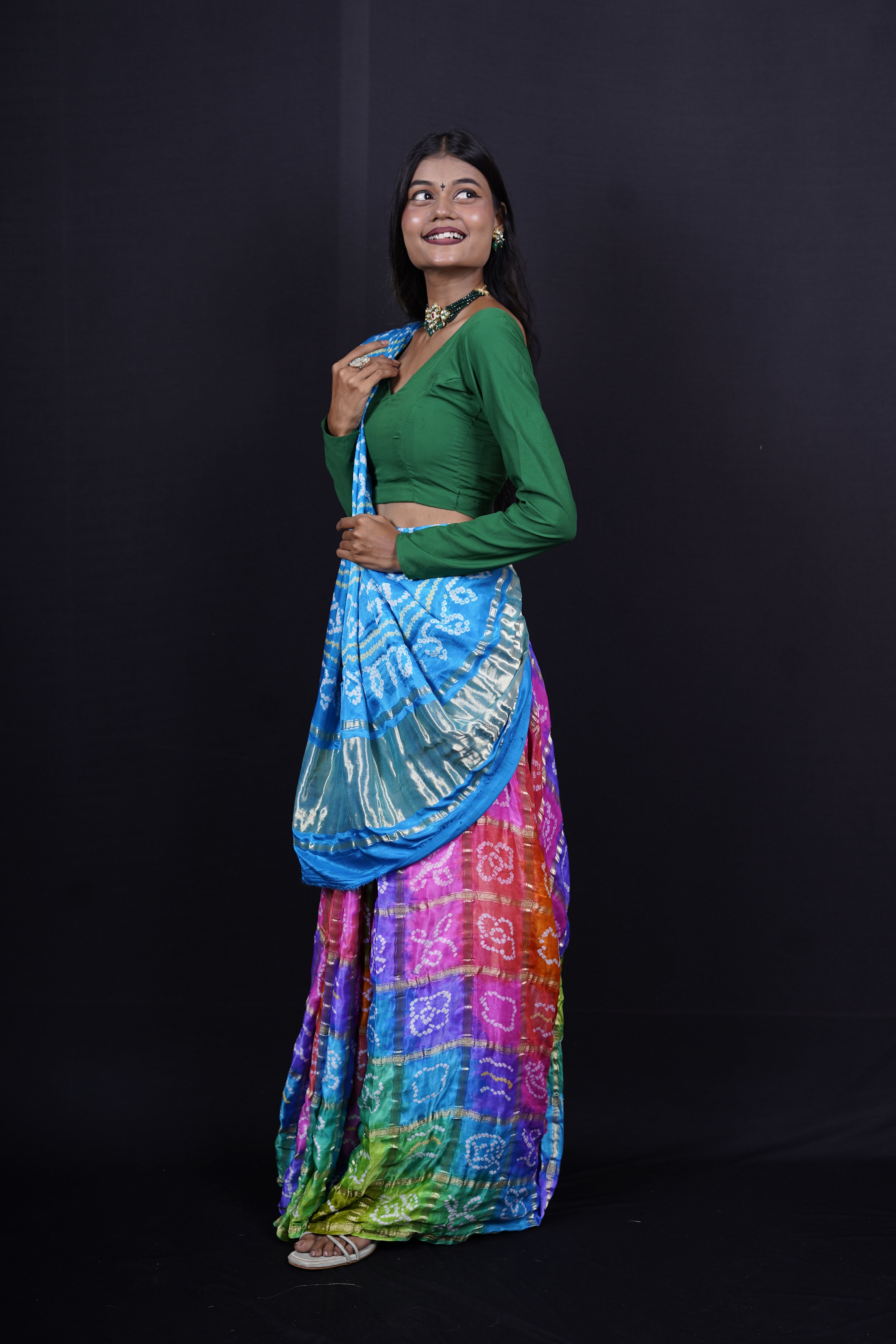 Pure Banarasi Handloom Gaji Bandhej Multi Saree