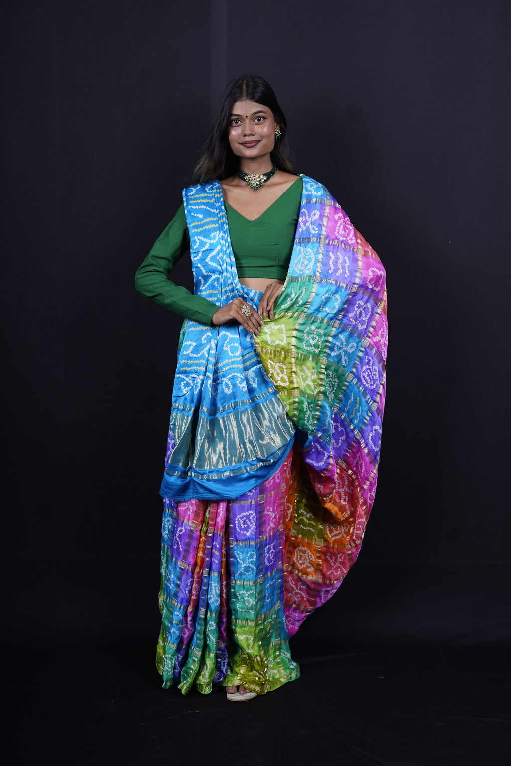 Pure Banarasi Handloom Gaji Bandhej Multi Saree