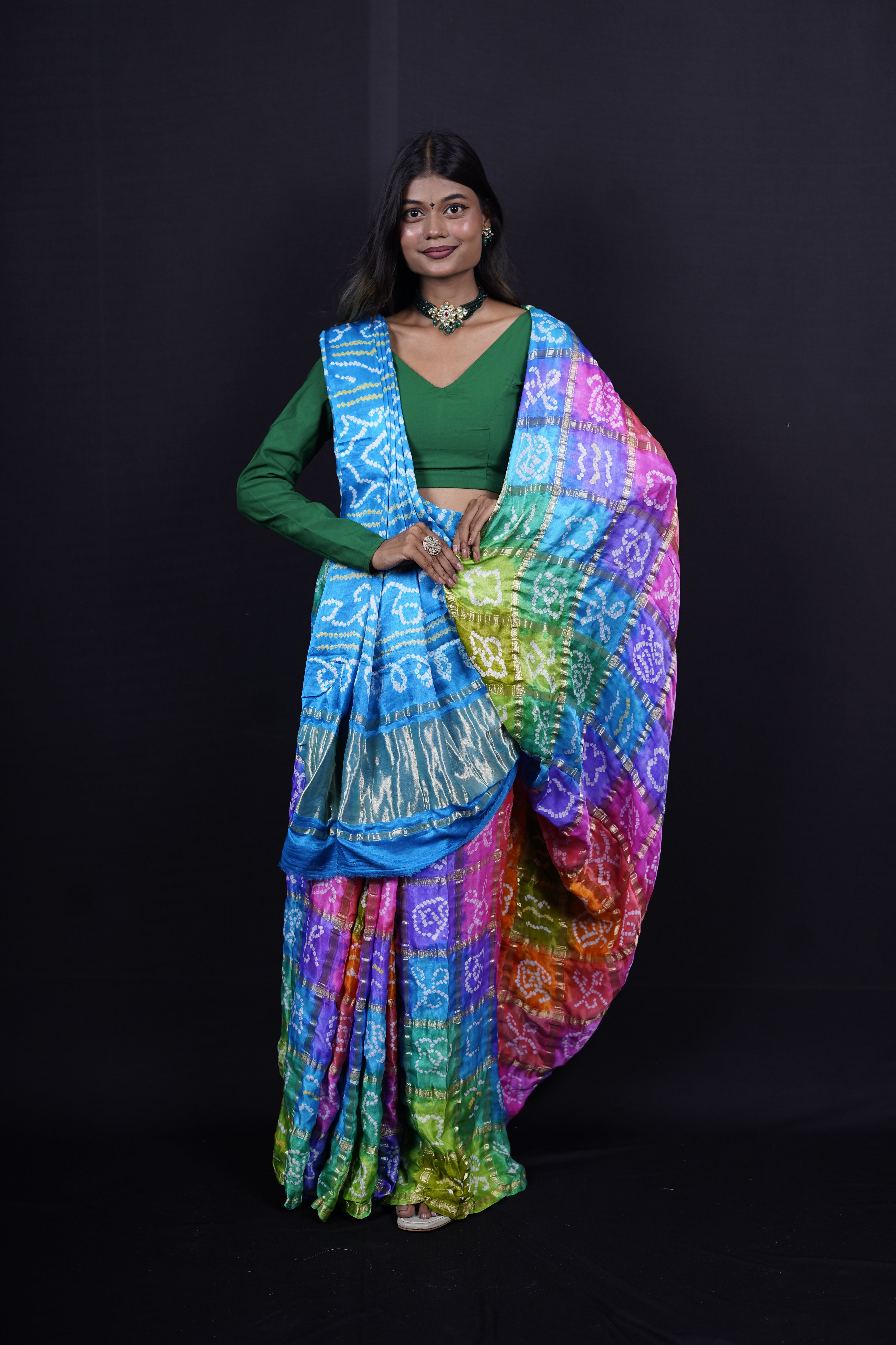 Pure Banarasi Handloom Gaji Bandhej Multi Saree