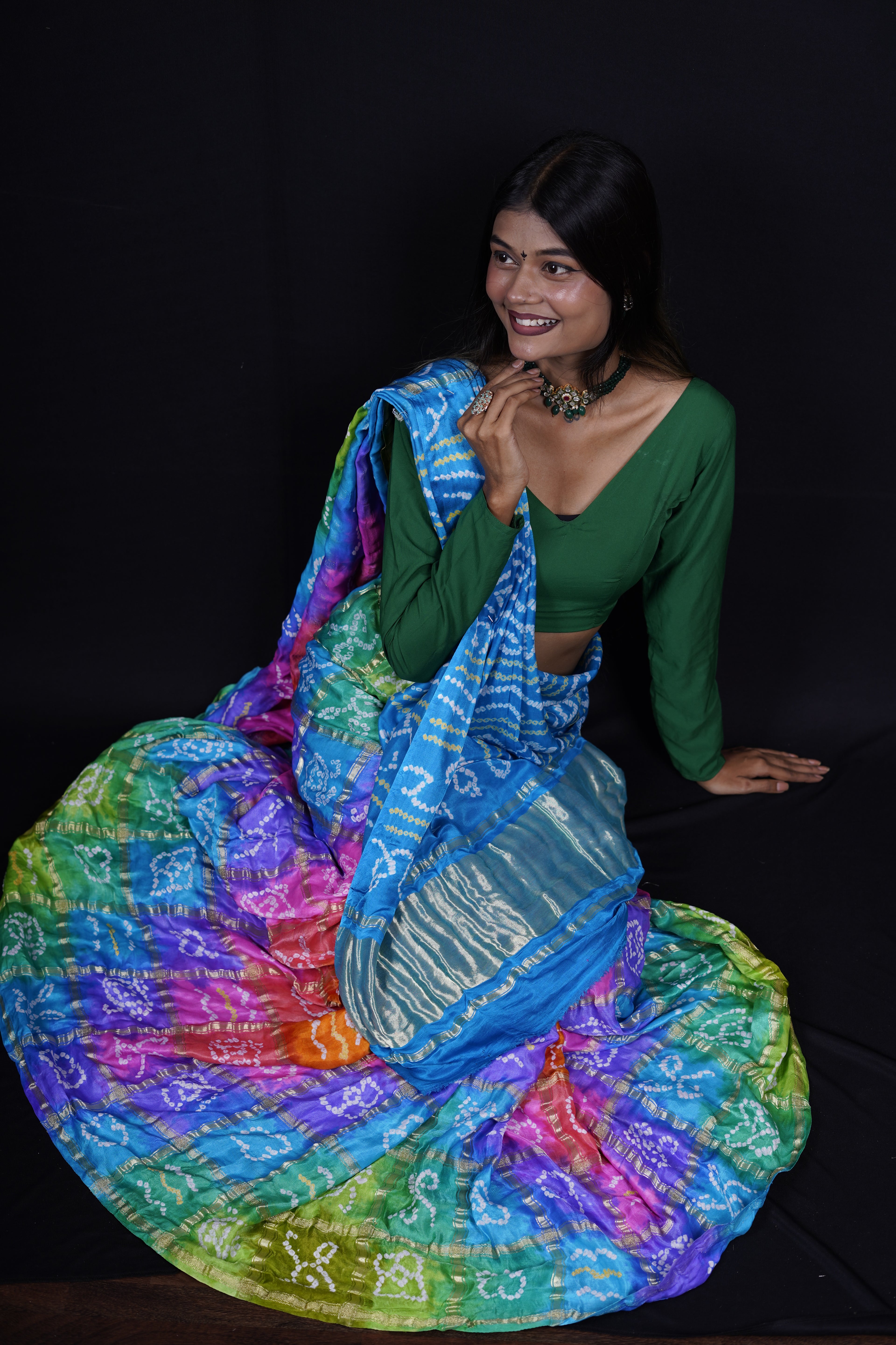 Pure Banarasi Handloom Gaji Bandhej Multi Saree