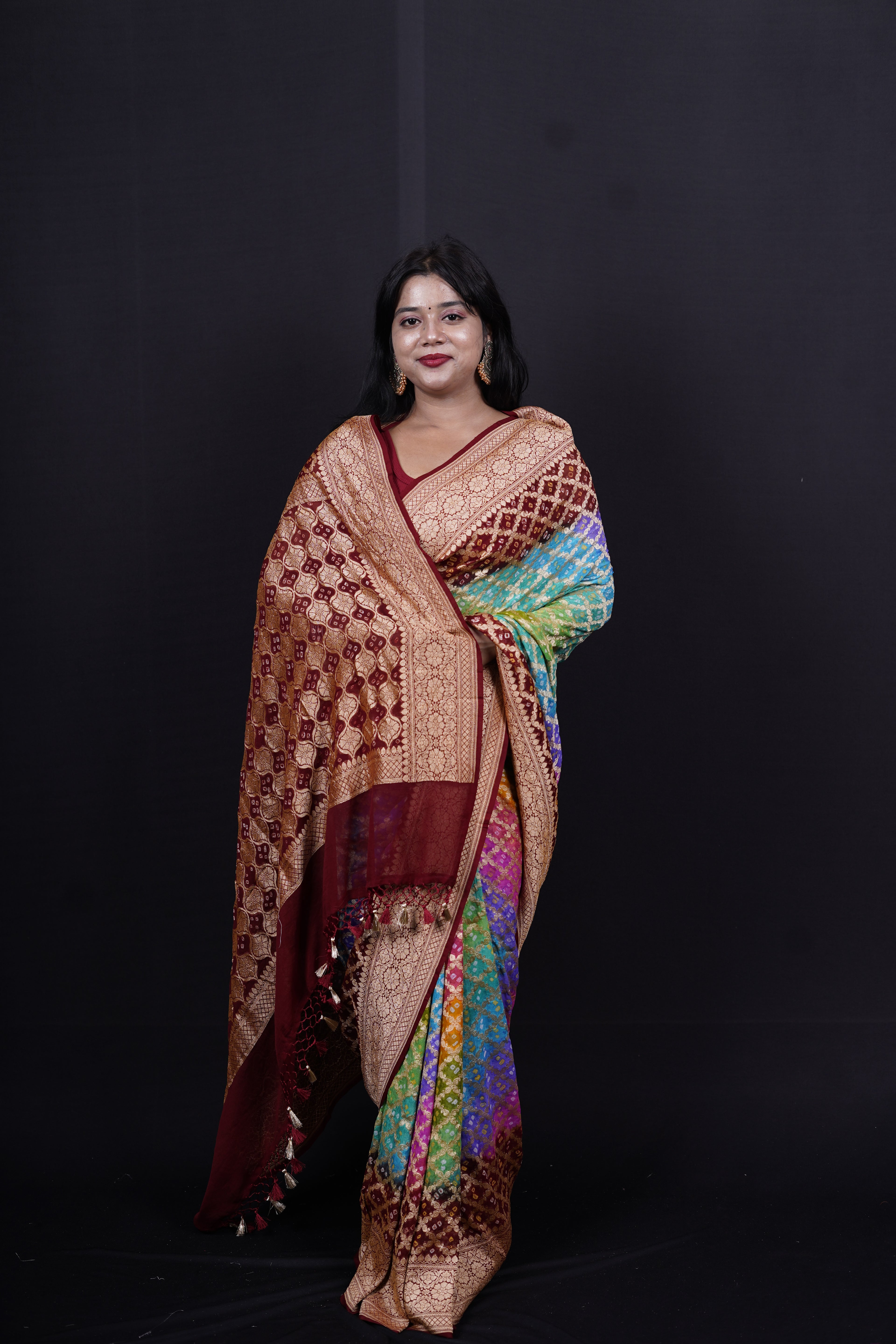 Pure Banarasi Handloom Multi Bandhej Saree