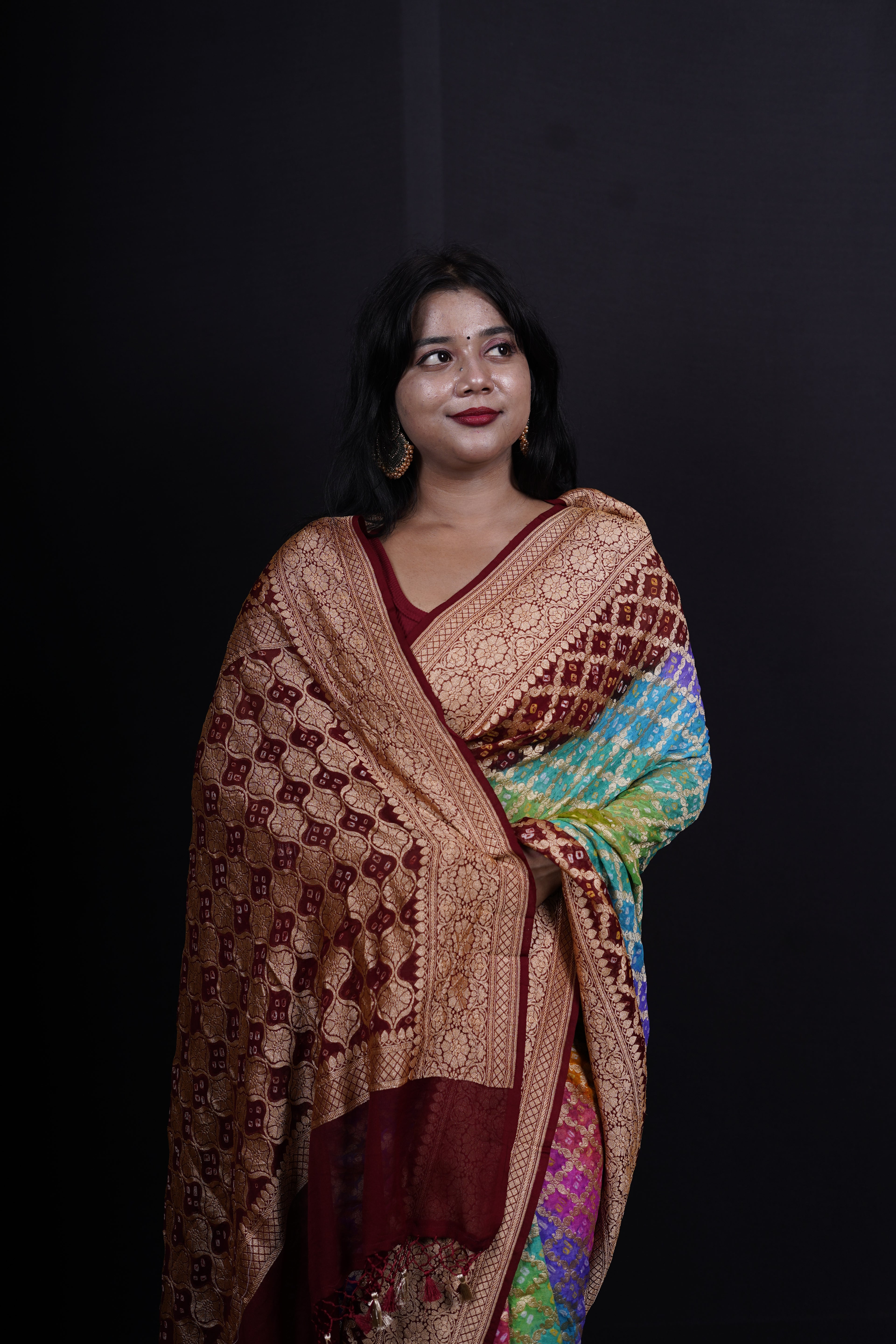 Pure Banarasi Handloom Multi Bandhej Saree