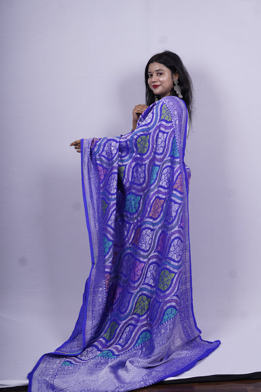Pure Banarasi Handloom Tussar Georgette Mehraab Saree