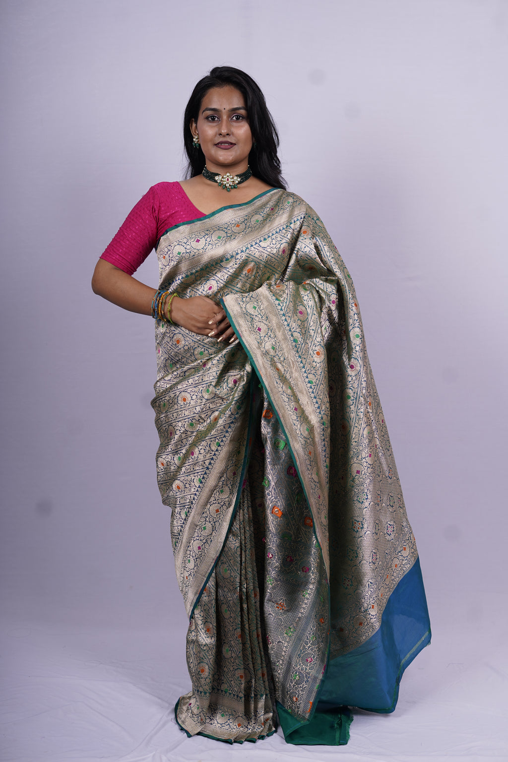 Pure Banarasi Handloom Katan Brocade Meenakari Saree
