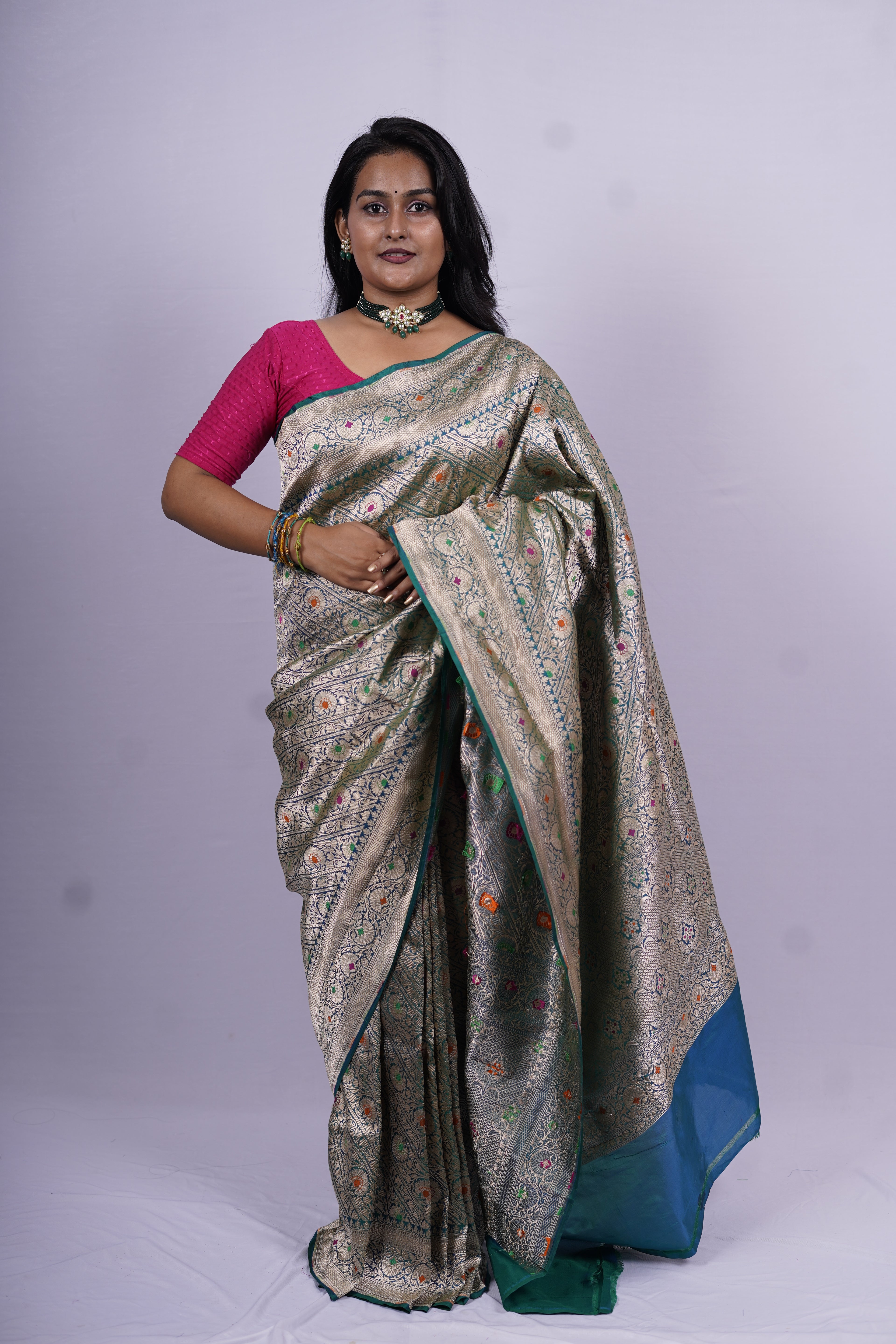 Pure Banarasi Handloom Katan Brocade Meenakari Saree