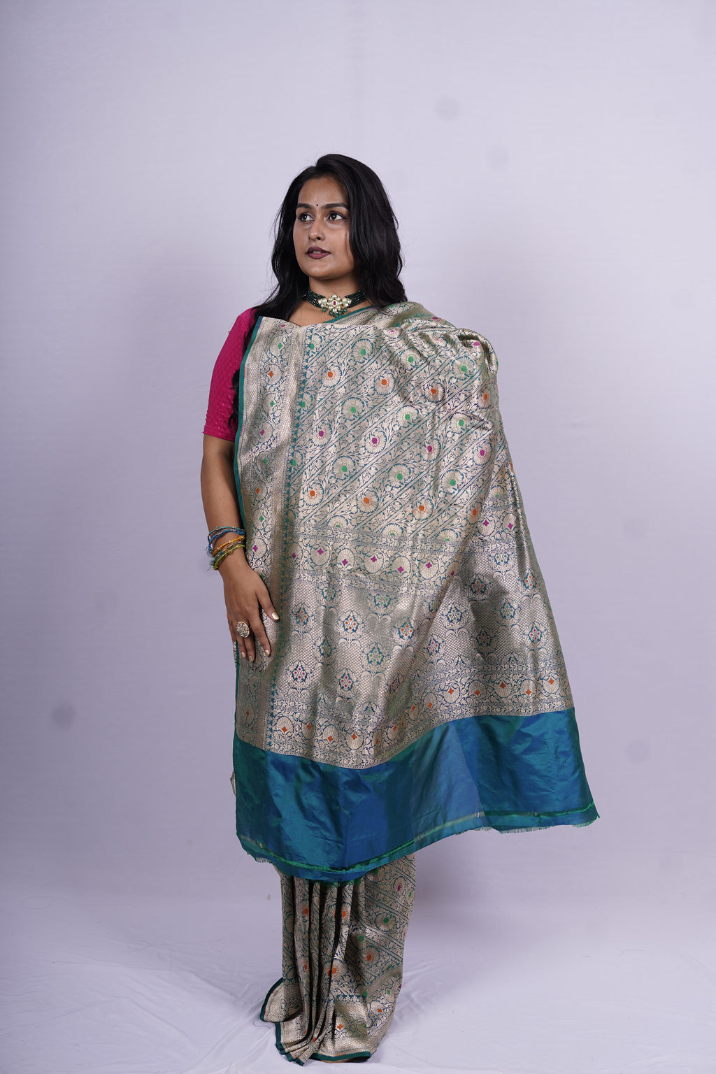 Pure Banarasi Handloom Katan Brocade Meenakari Saree