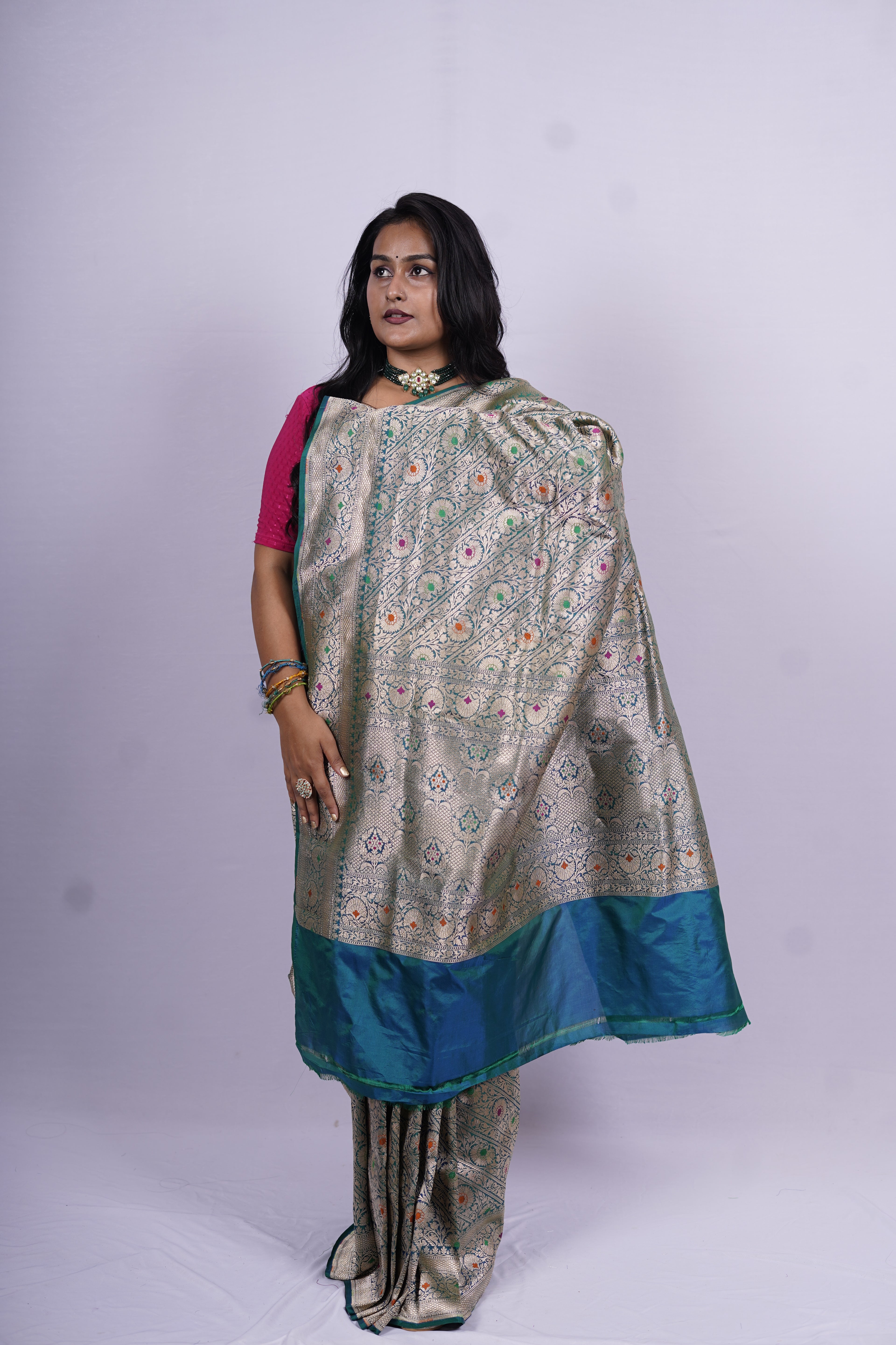 Pure Banarasi Handloom Katan Brocade Meenakari Saree