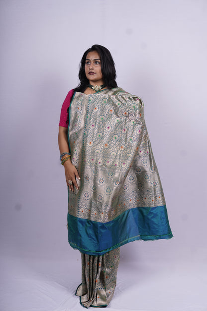 Pure Banarasi Handloom Katan Brocade Meenakari Saree