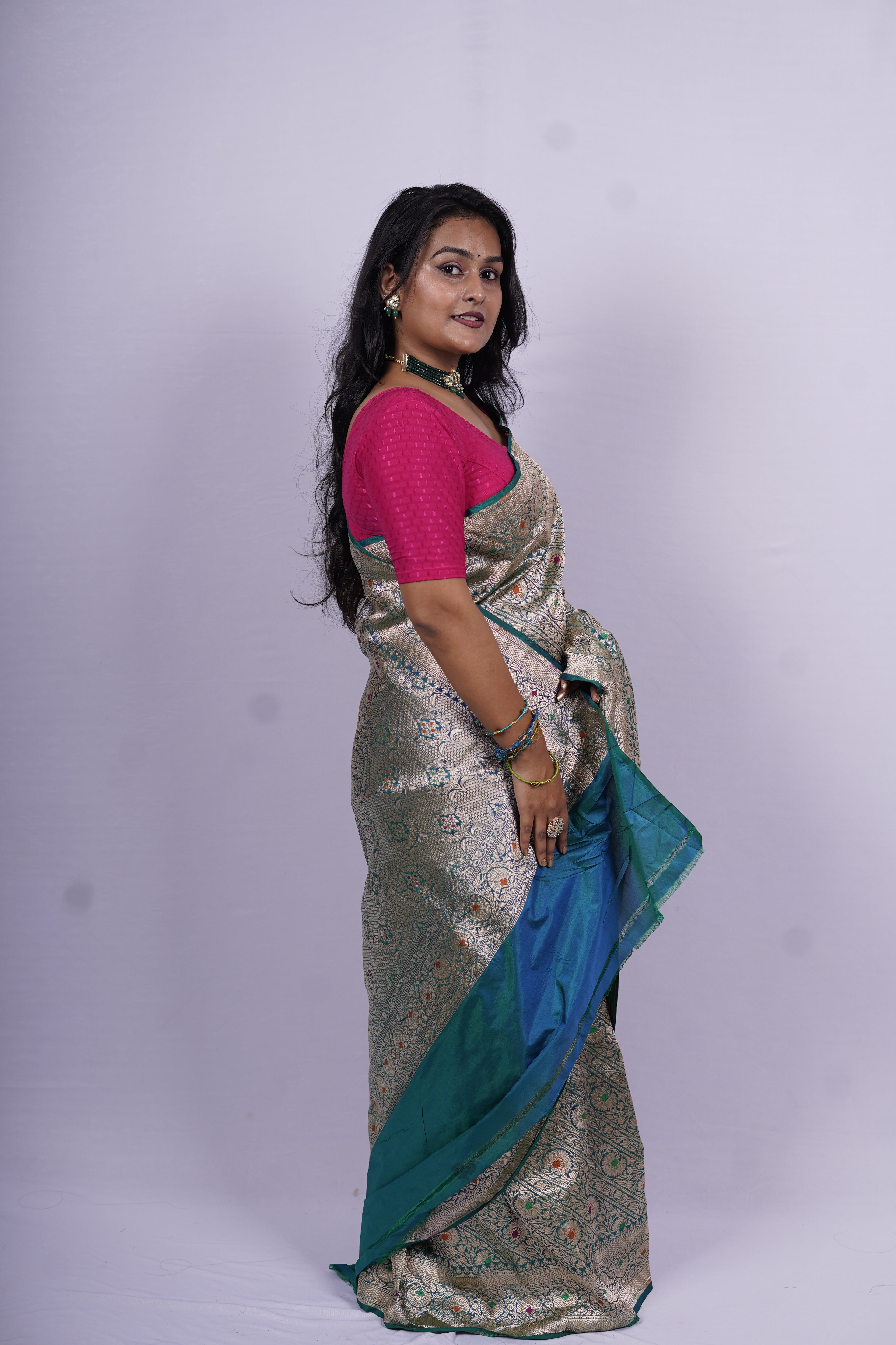 Pure Banarasi Handloom Katan Brocade Meenakari Saree