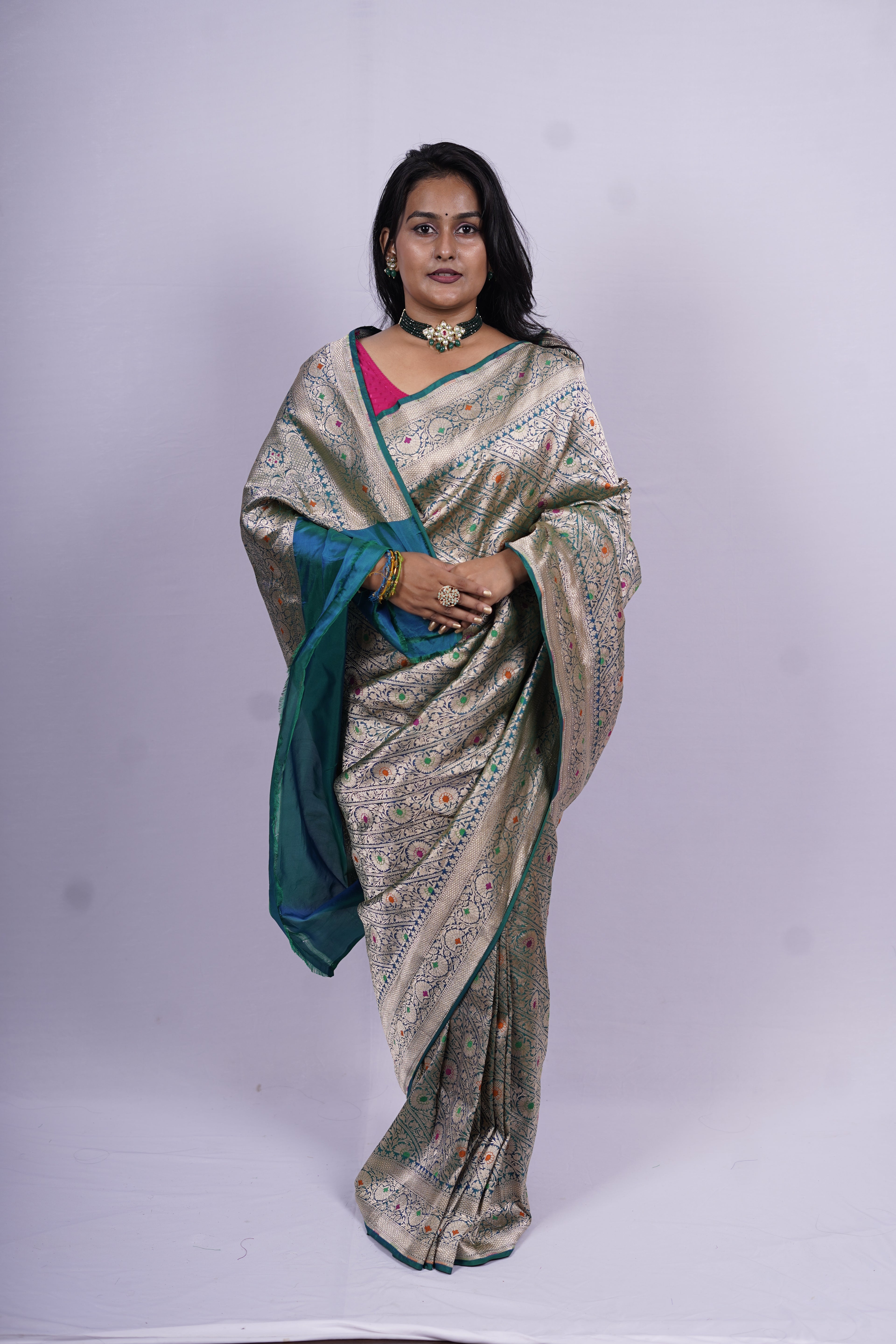 Pure Banarasi Handloom Katan Brocade Meenakari Saree