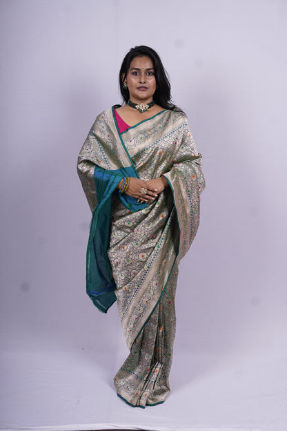 Pure Banarasi Handloom Katan Brocade Meenakari Saree