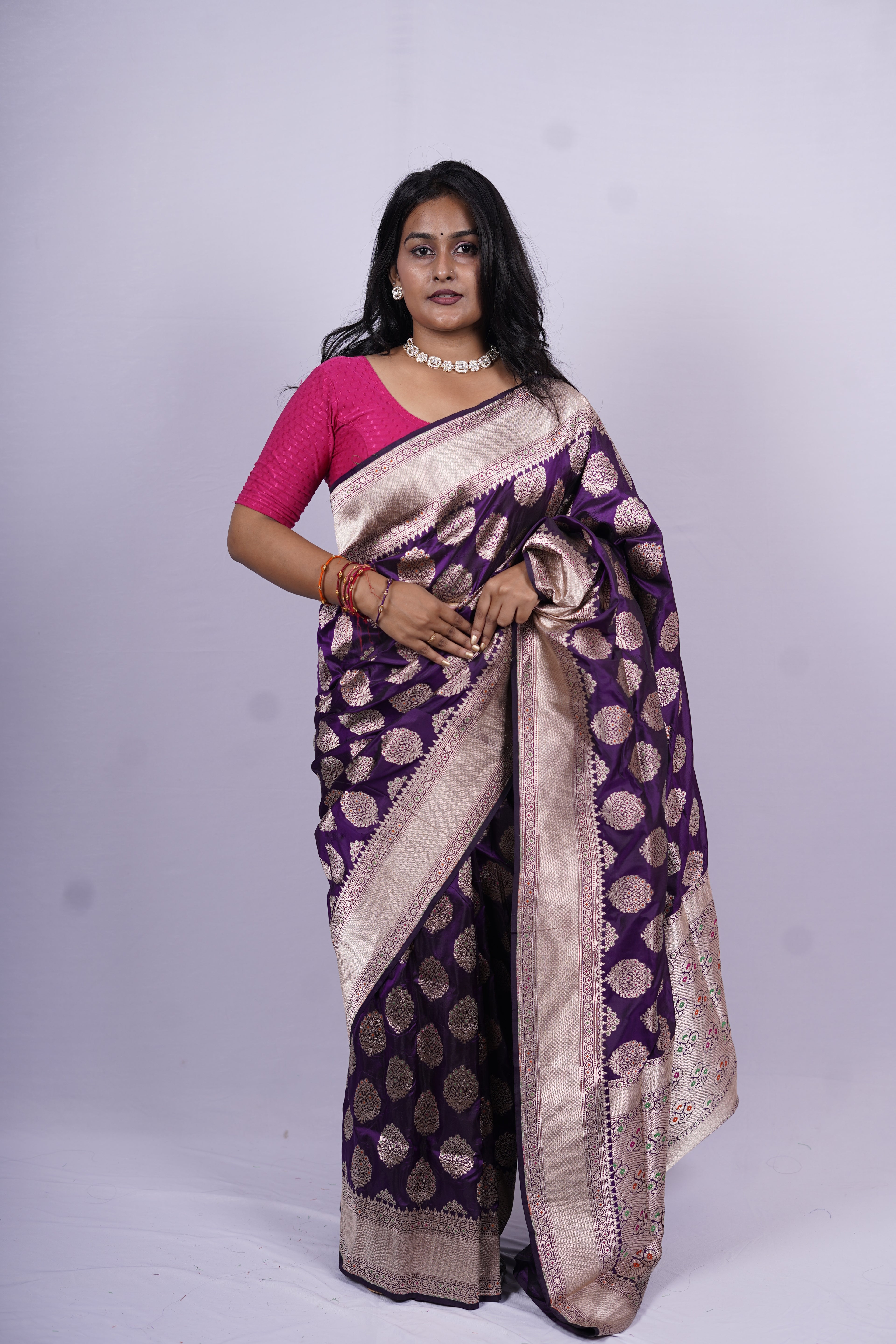 Pure Banarasi Handloom Katan Jamdani Saree