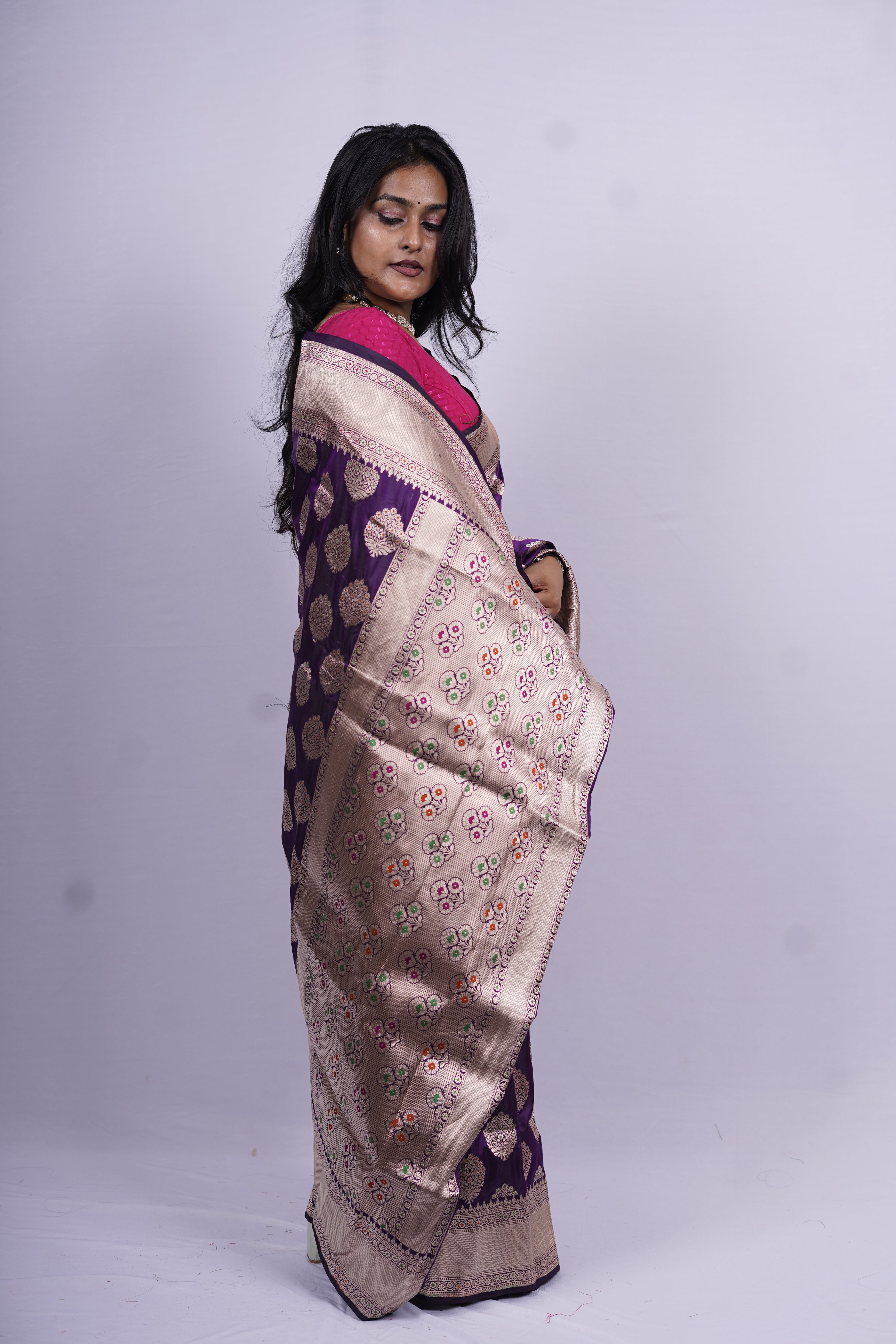 Pure Banarasi Handloom Katan Jamdani Saree